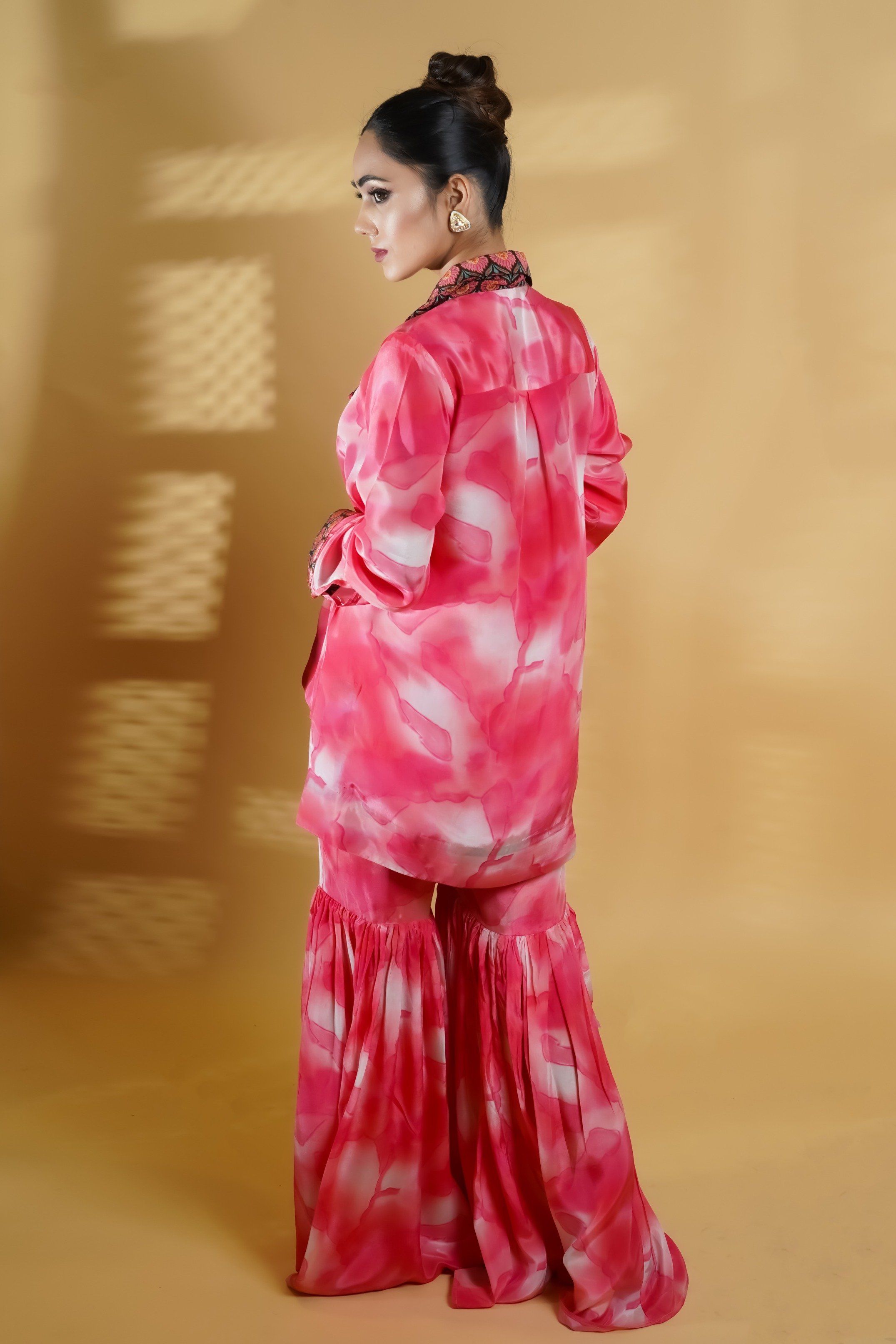 Fusion Peach Shaded Crepe Sharara Set - Neetika Chopra