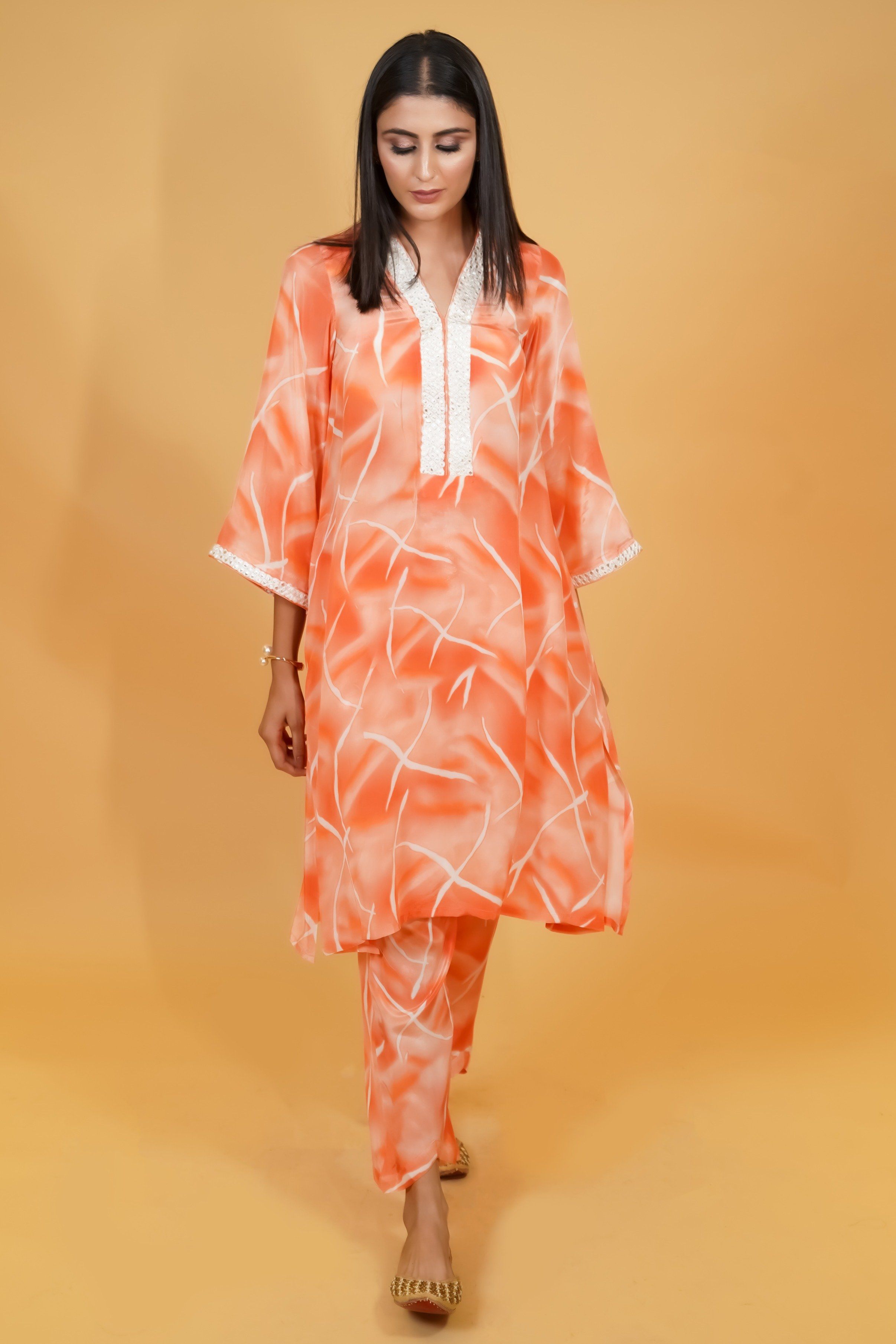 Tangerine Shaded Crepe Co-ord Set - Neetika Chopra