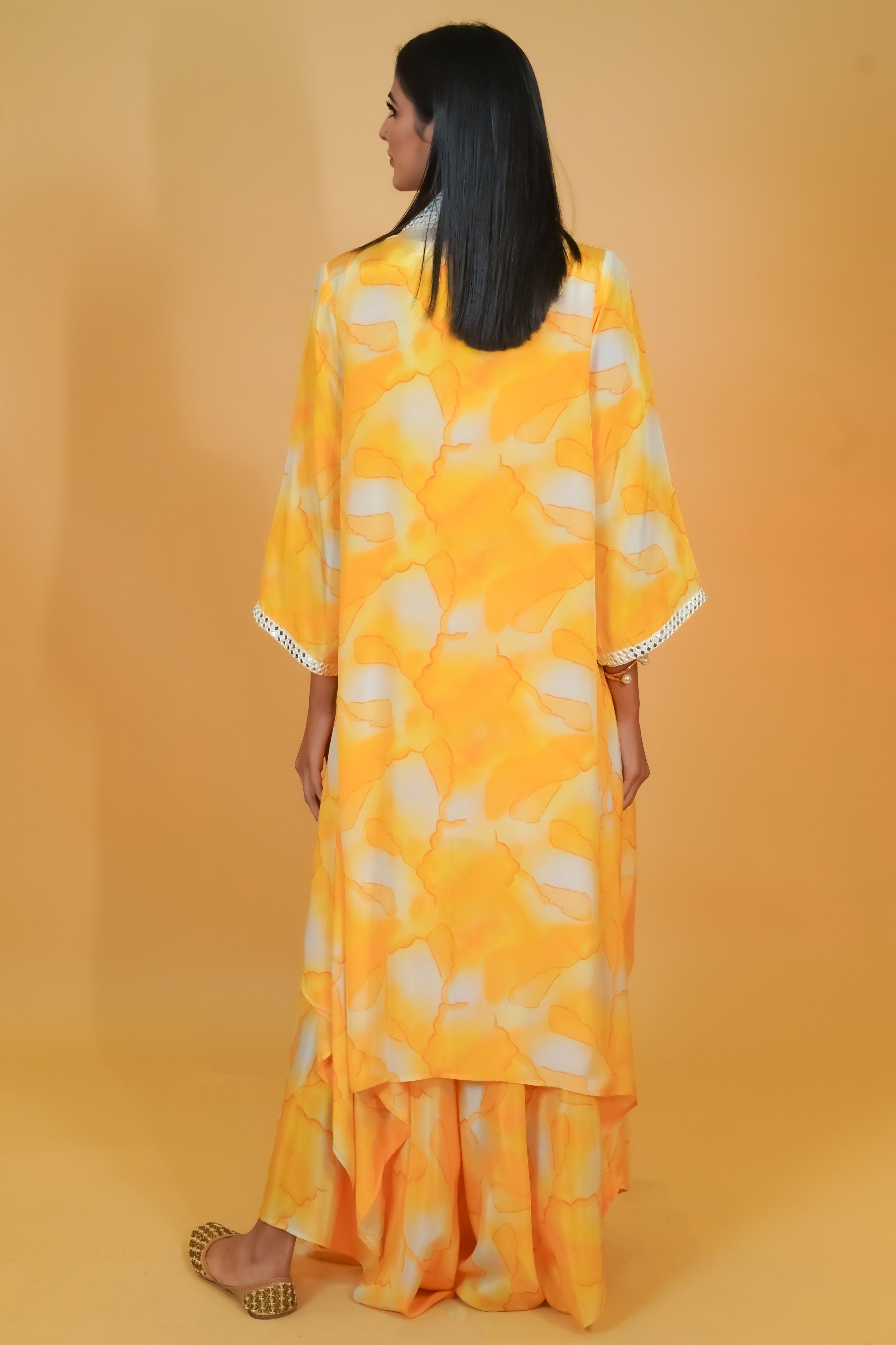 Yellow Shaded Crepe 3pc Co-ord Set - Neetika Chopra