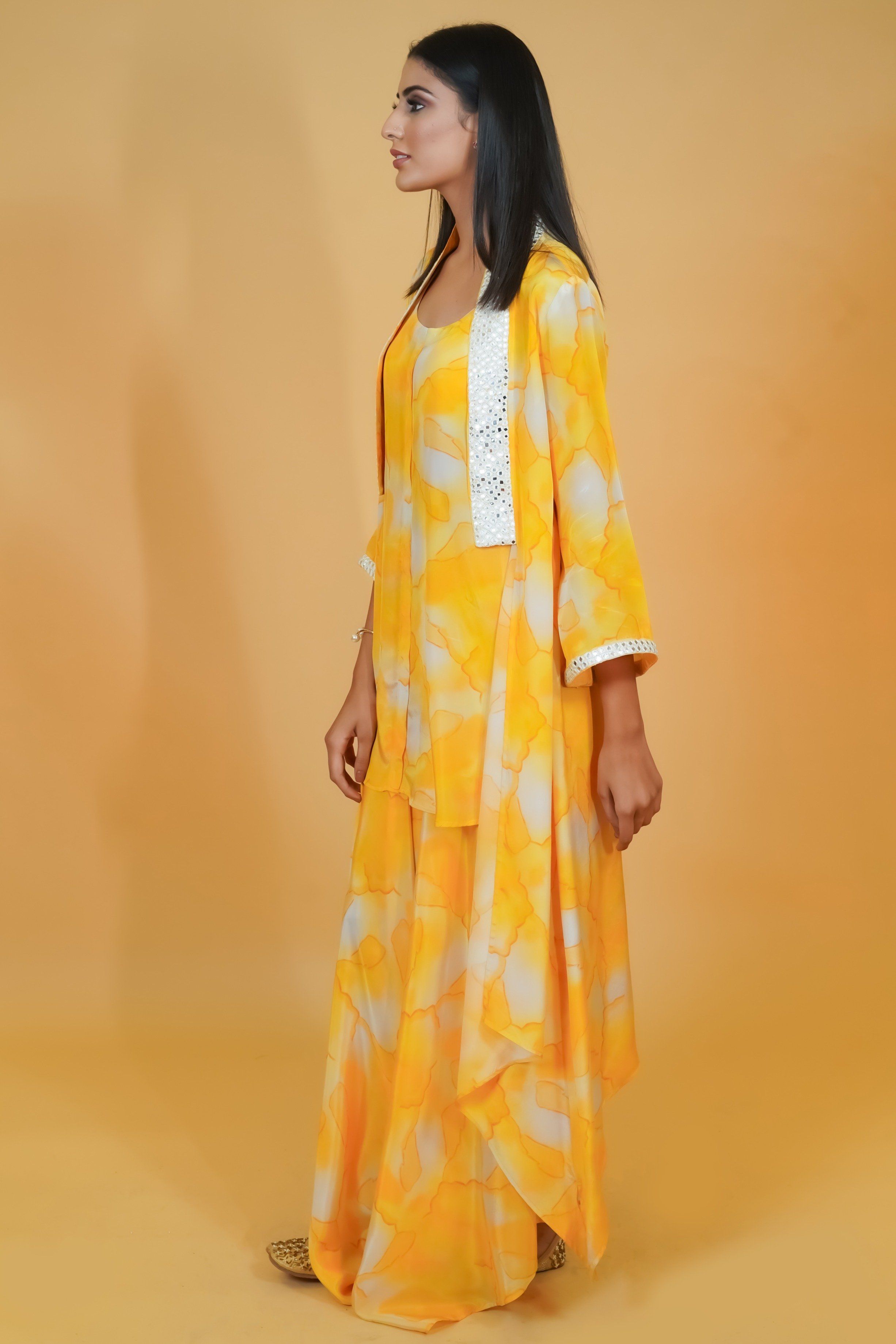 Yellow Shaded Crepe 3pc Co-ord Set - Neetika Chopra