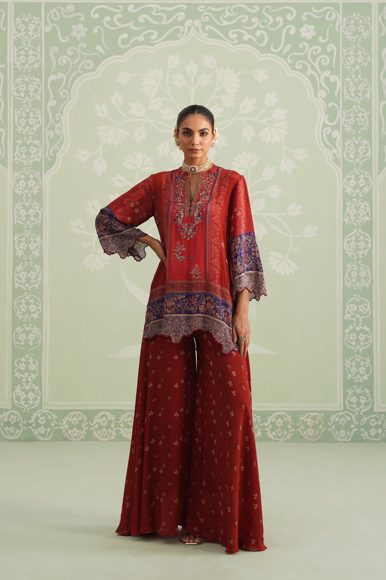 Zohal Crepe Embroidered Sharara Set