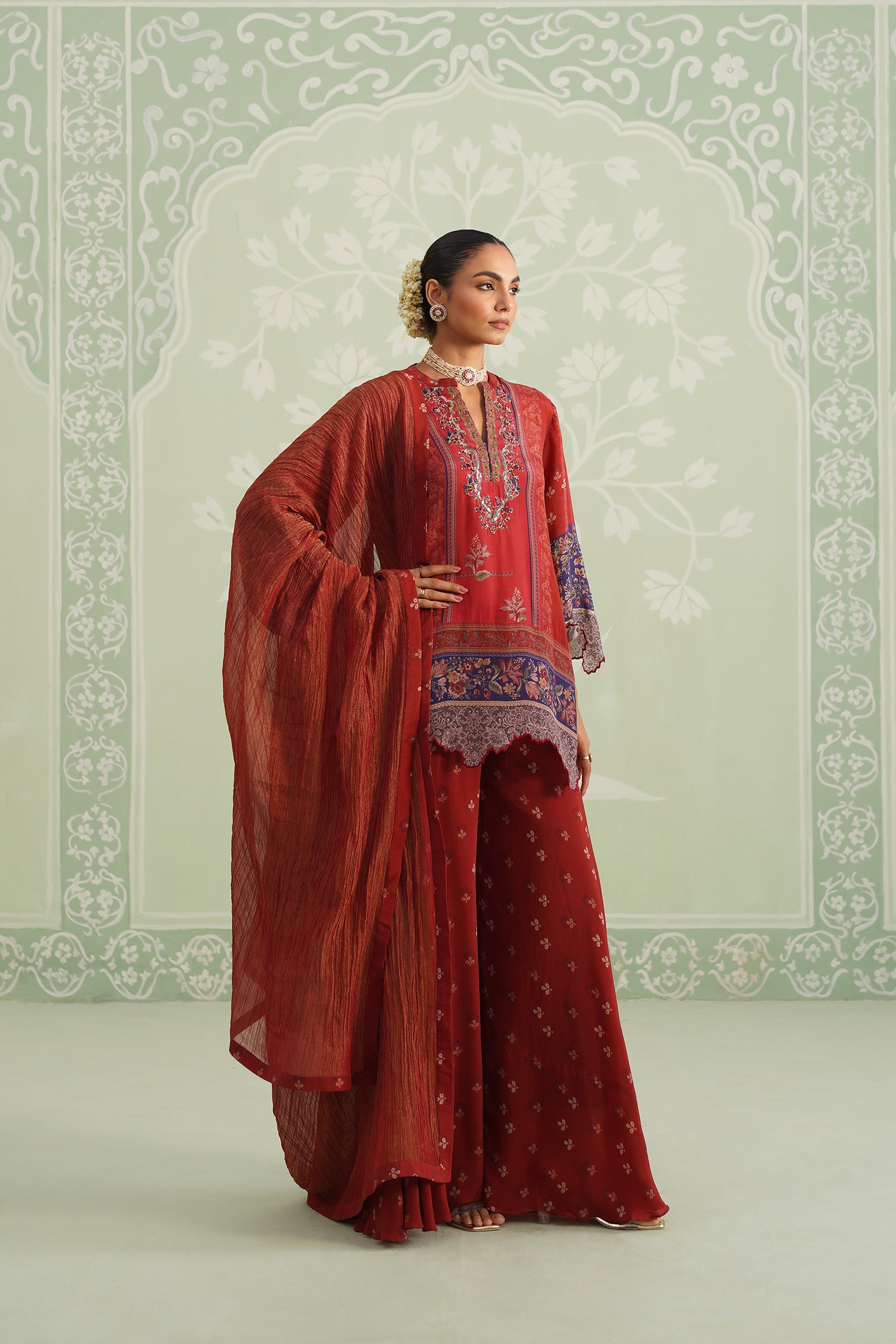 Zohal Crepe Embroidered Sharara Set