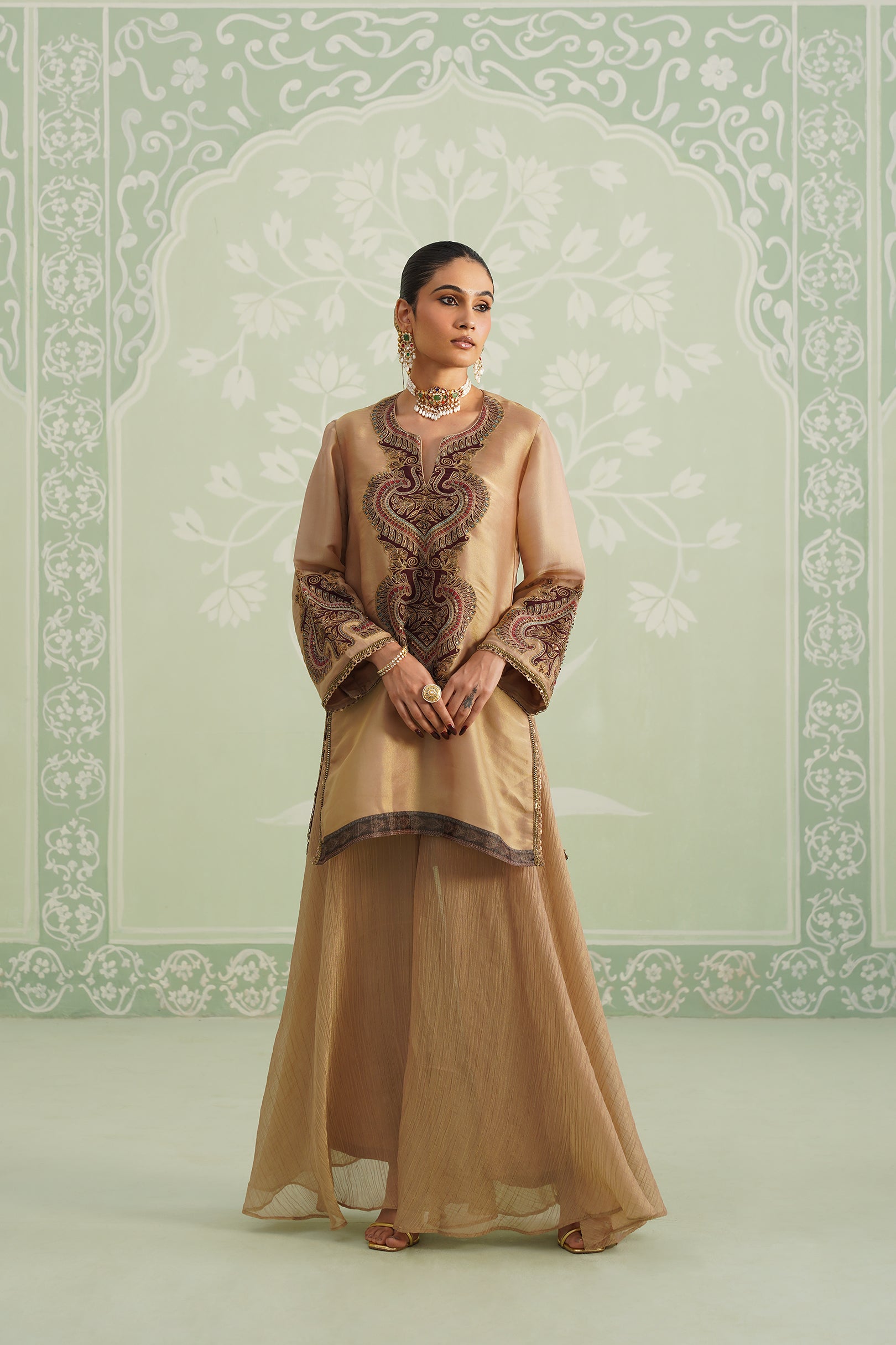 Lamhe Satin Shimmer Embroidered Matching Set