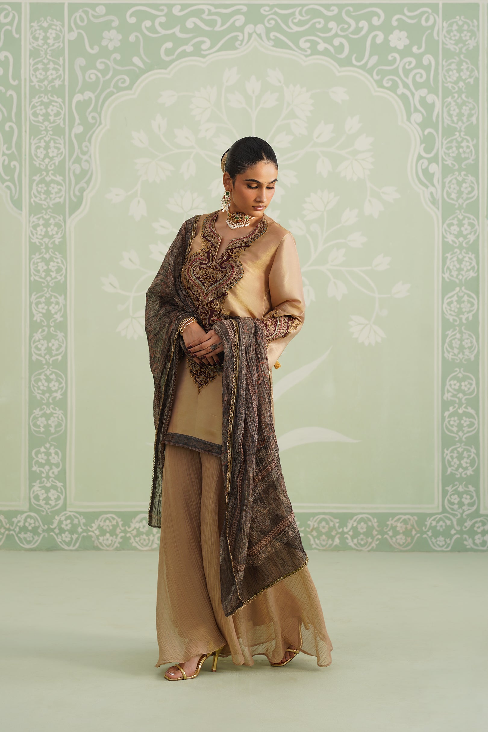 Lamhe Satin Shimmer Embroidered Matching Set