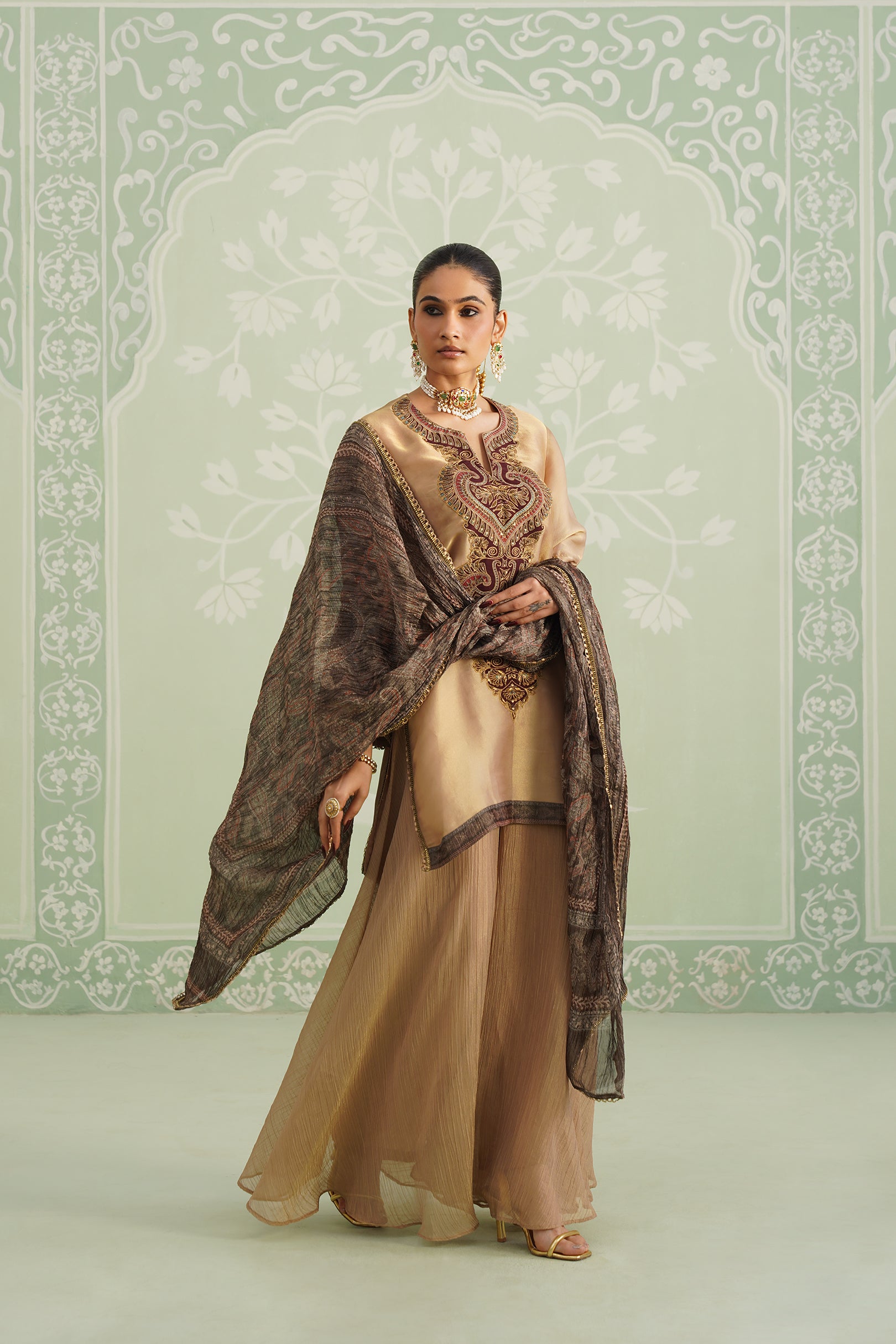 Lamhe Satin Shimmer Embroidered Matching Set