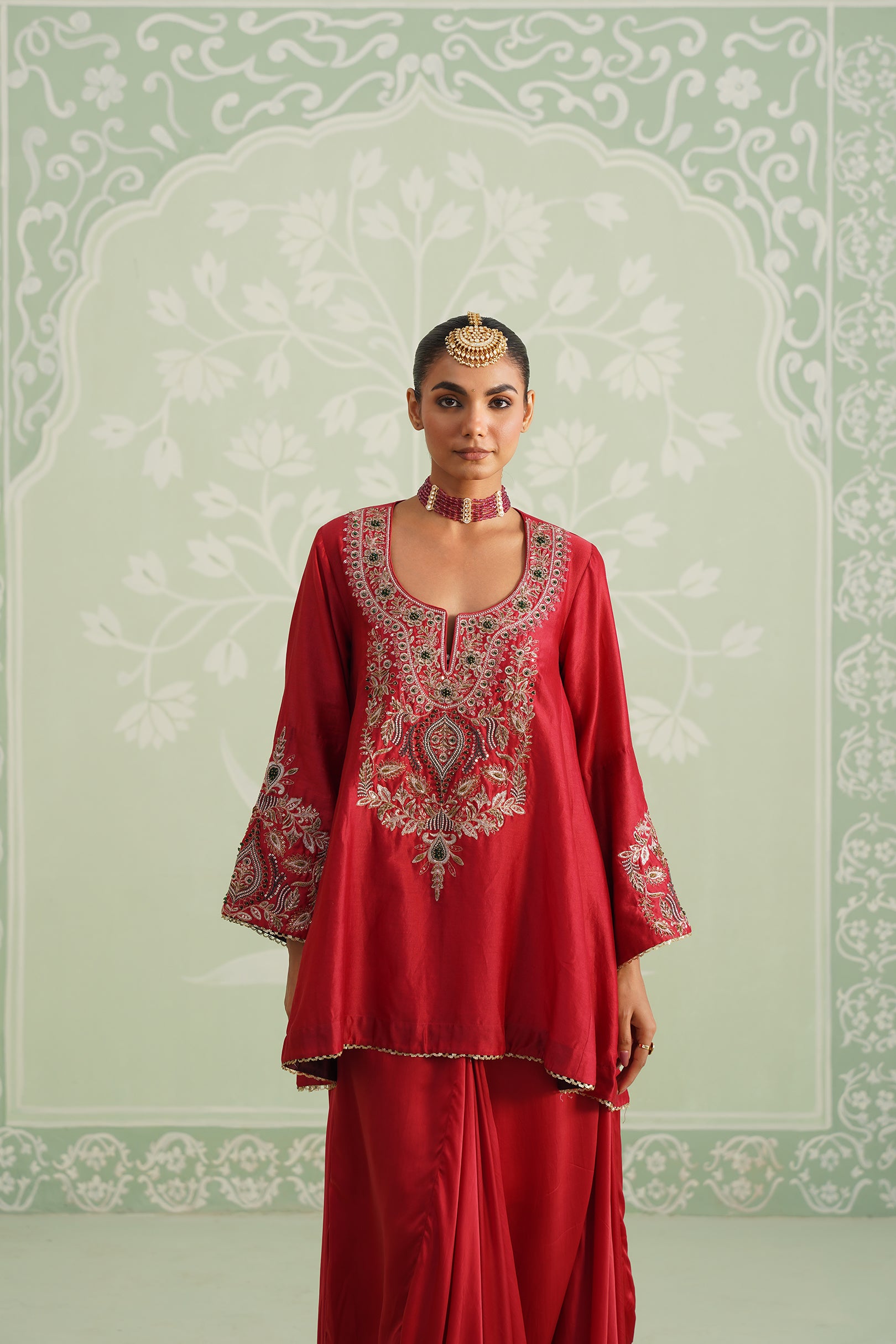 Mina Chanderi Satin Embroidered Matching Set