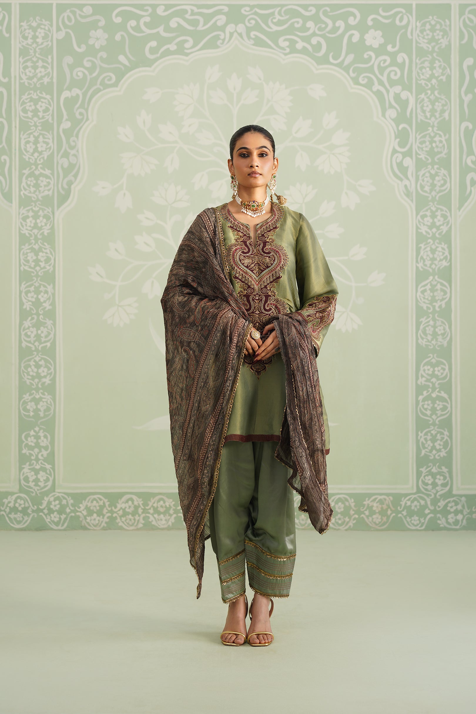 Chitvan Shimmer Satin Embroidered Matching Set