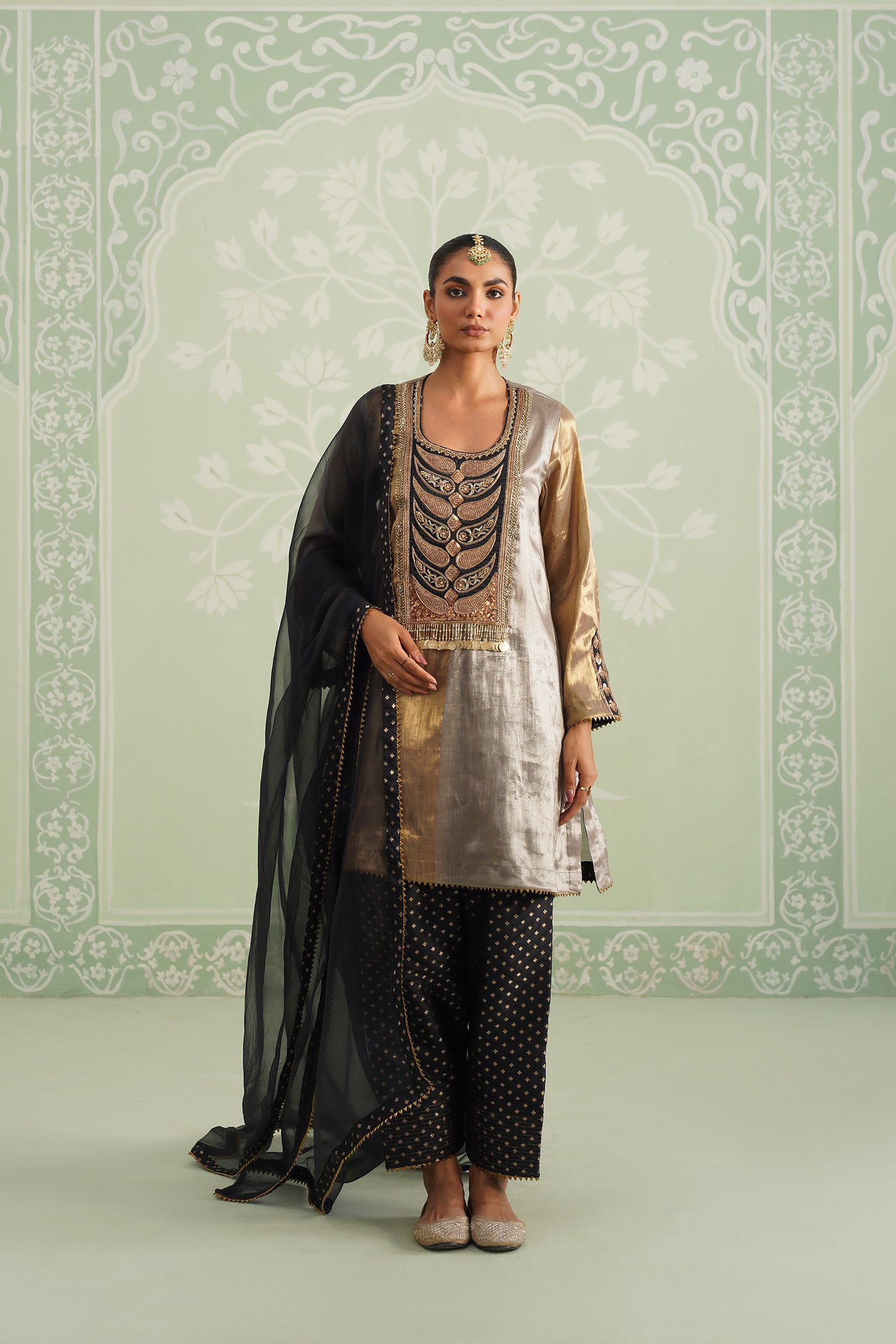 Anam Tissue Satin Embroidered Matching Set