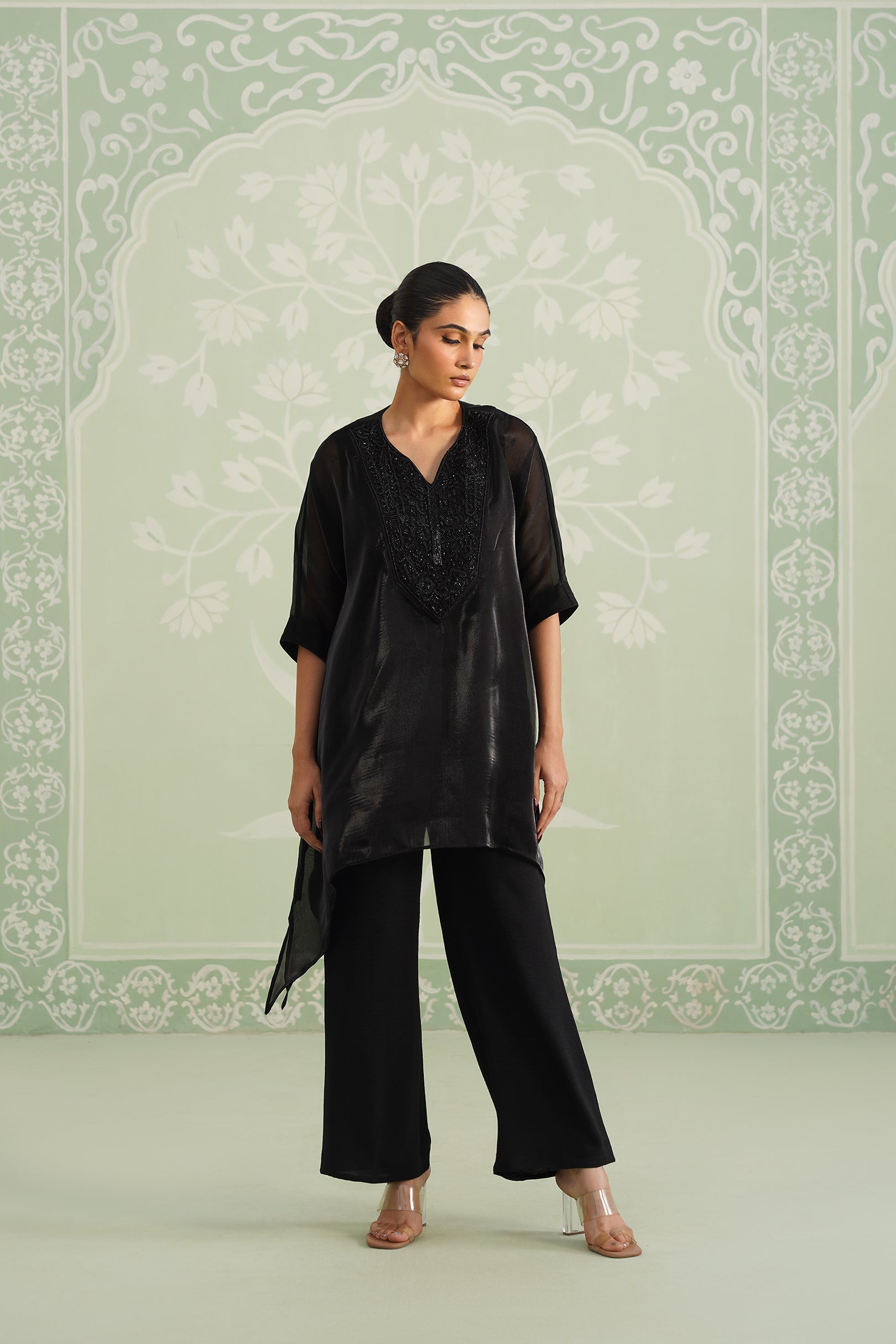 Kajal Shimmer Organza Hand Embroidered Matching Set