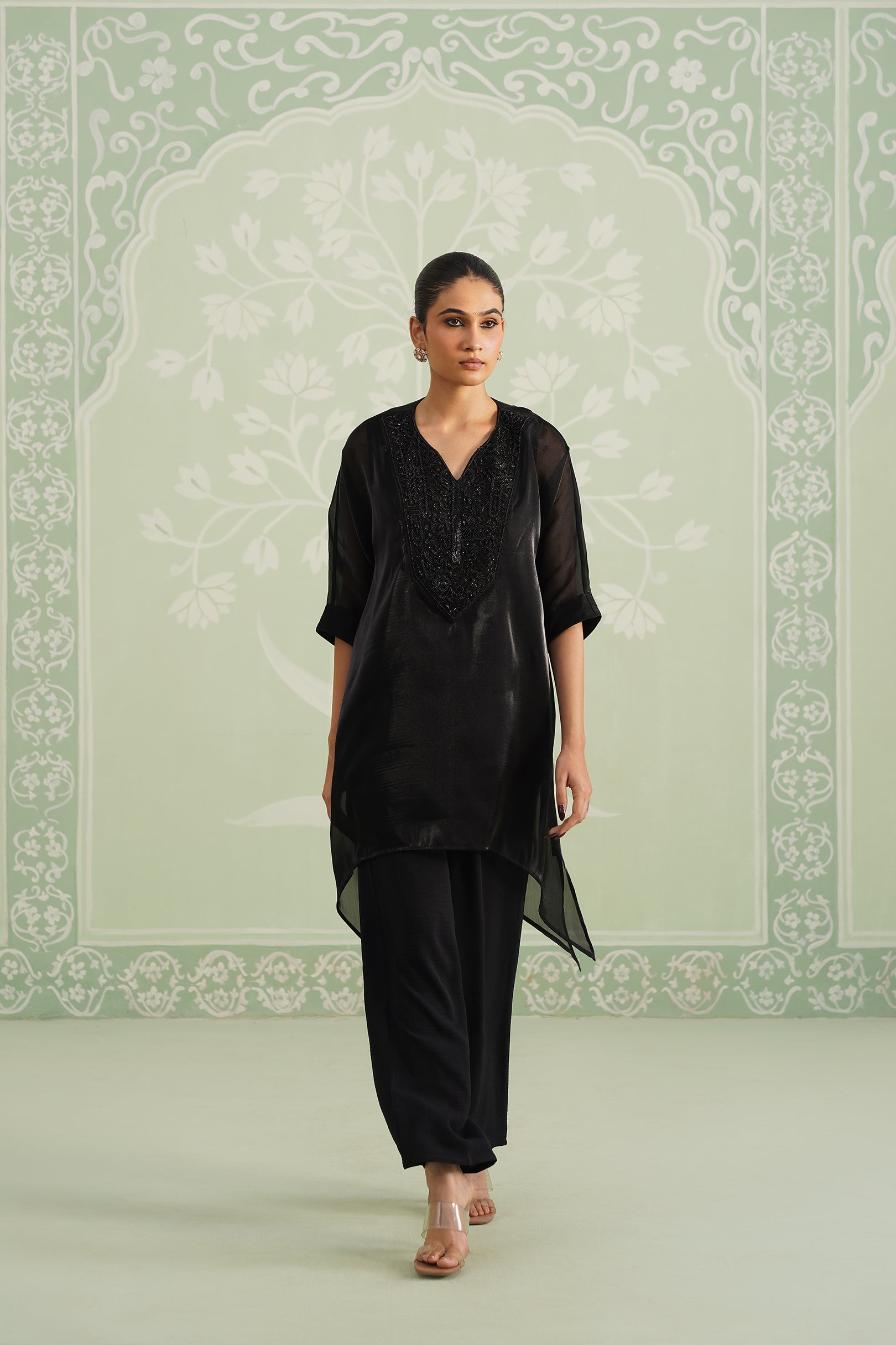 Kajal Shimmer Organza Hand Embroidered Matching Set