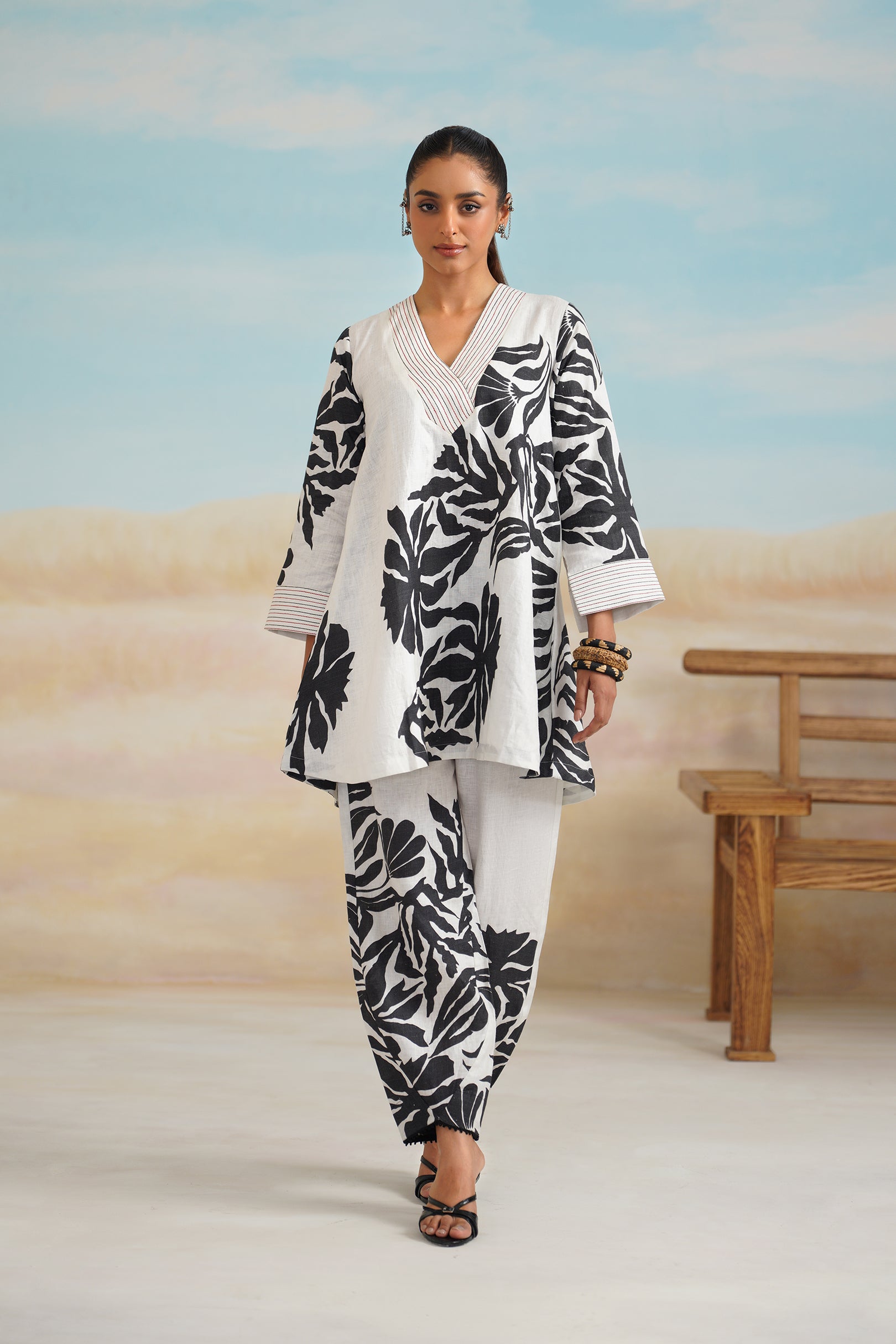 Tia Pure Linen Printed Matching Set