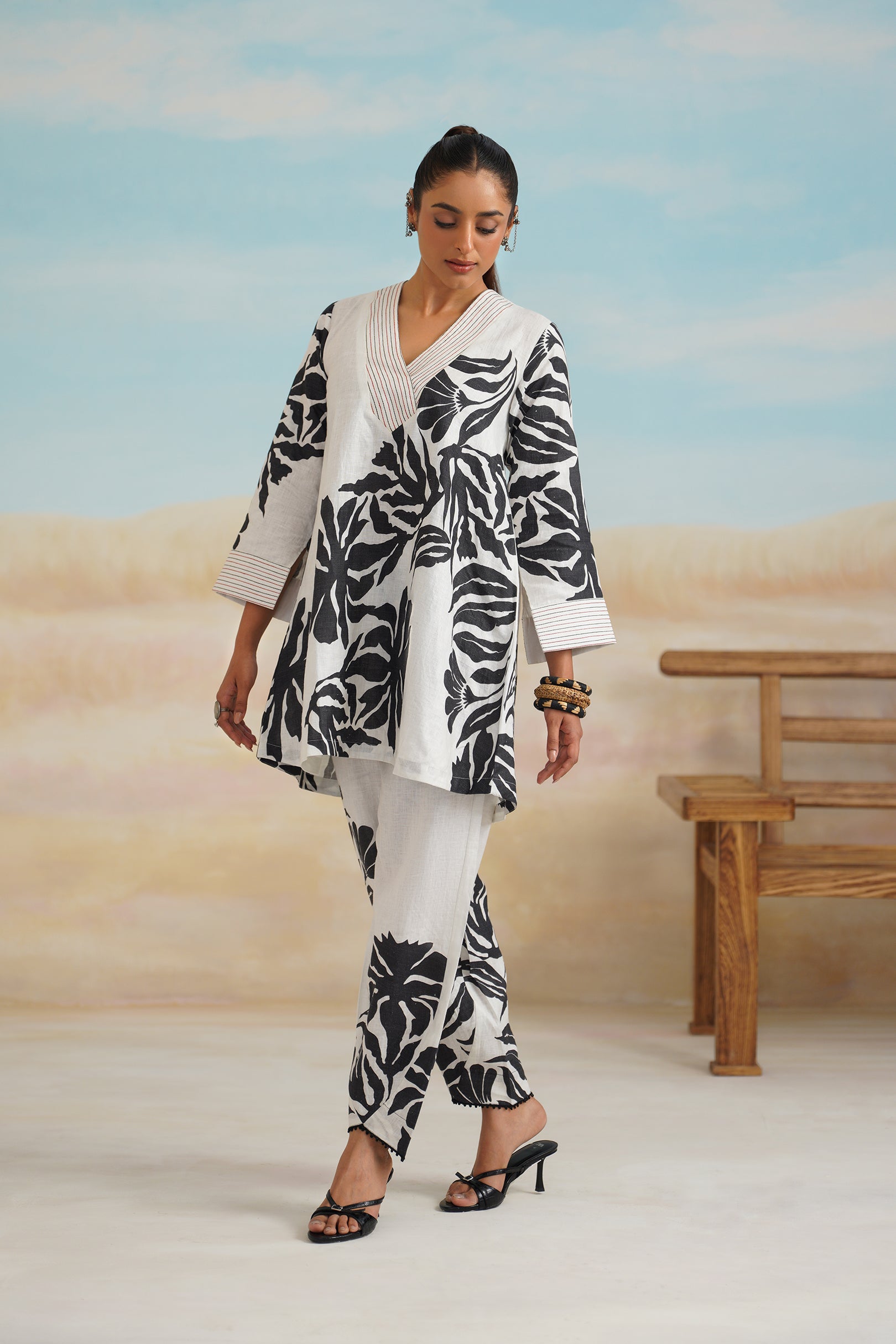 Tia Pure Linen Printed Matching Set