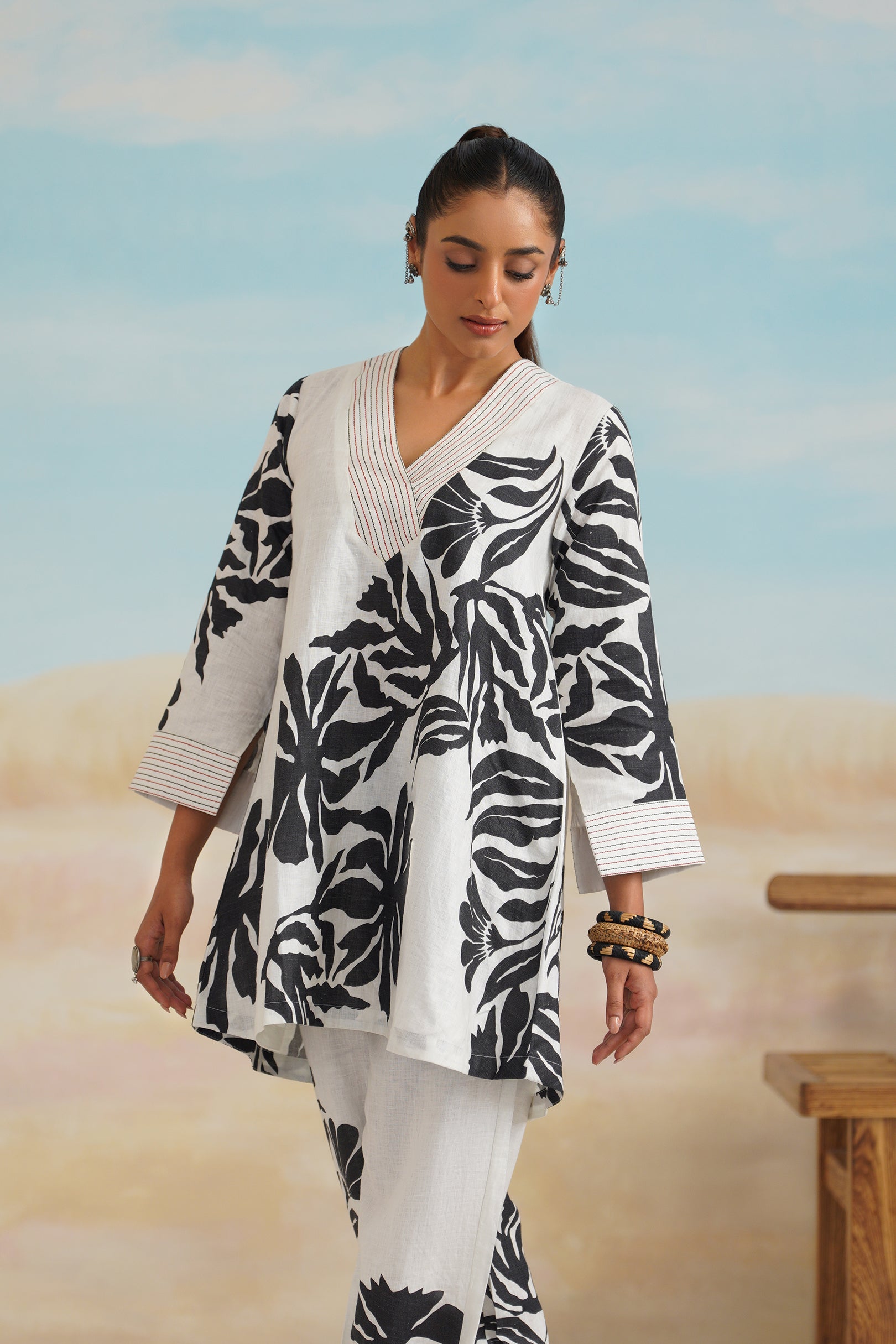 Tia Pure Linen Printed Top