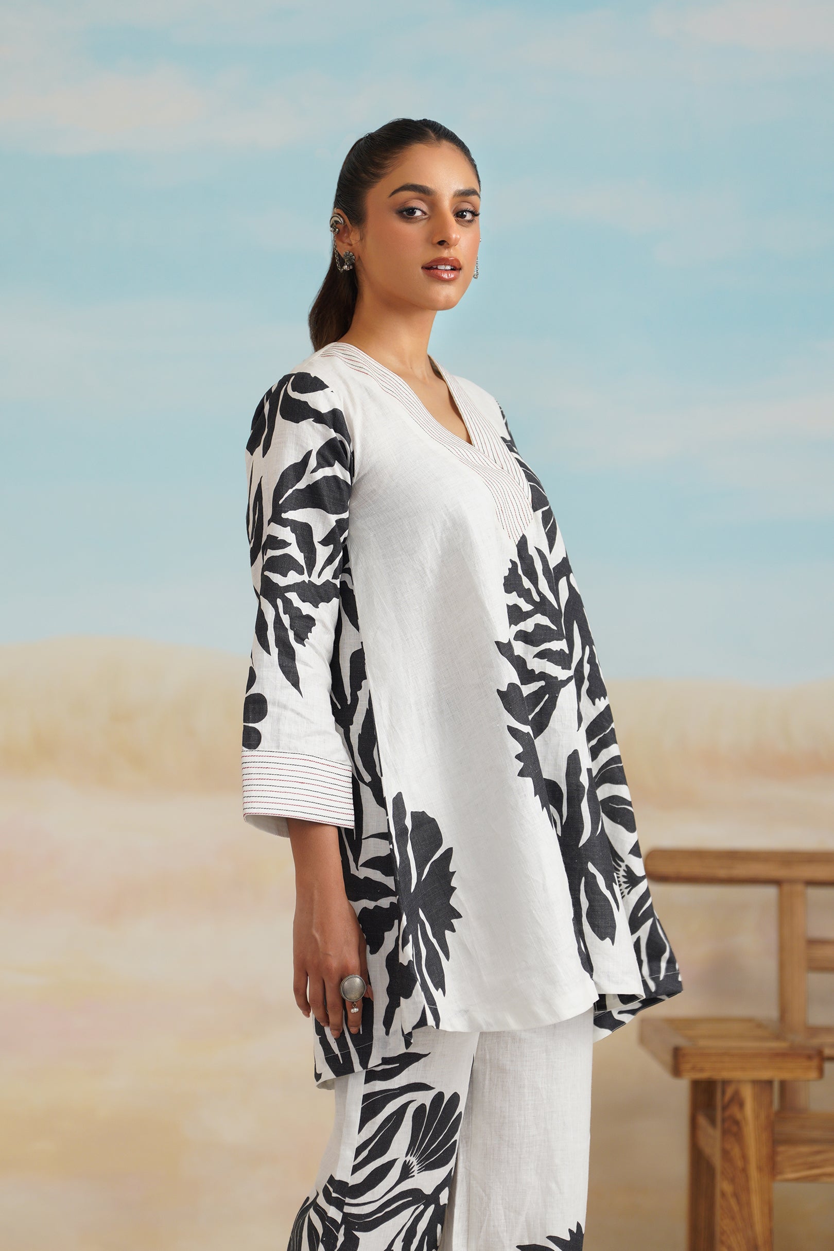 Tia Pure Linen Printed Top