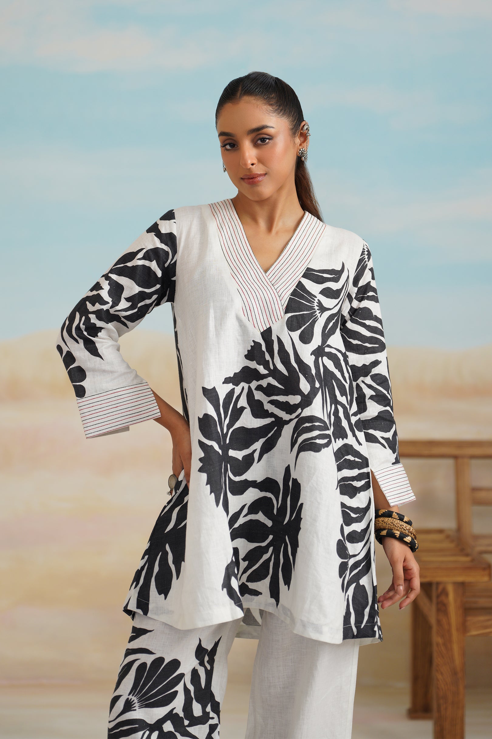 Tia Pure Linen Printed Top