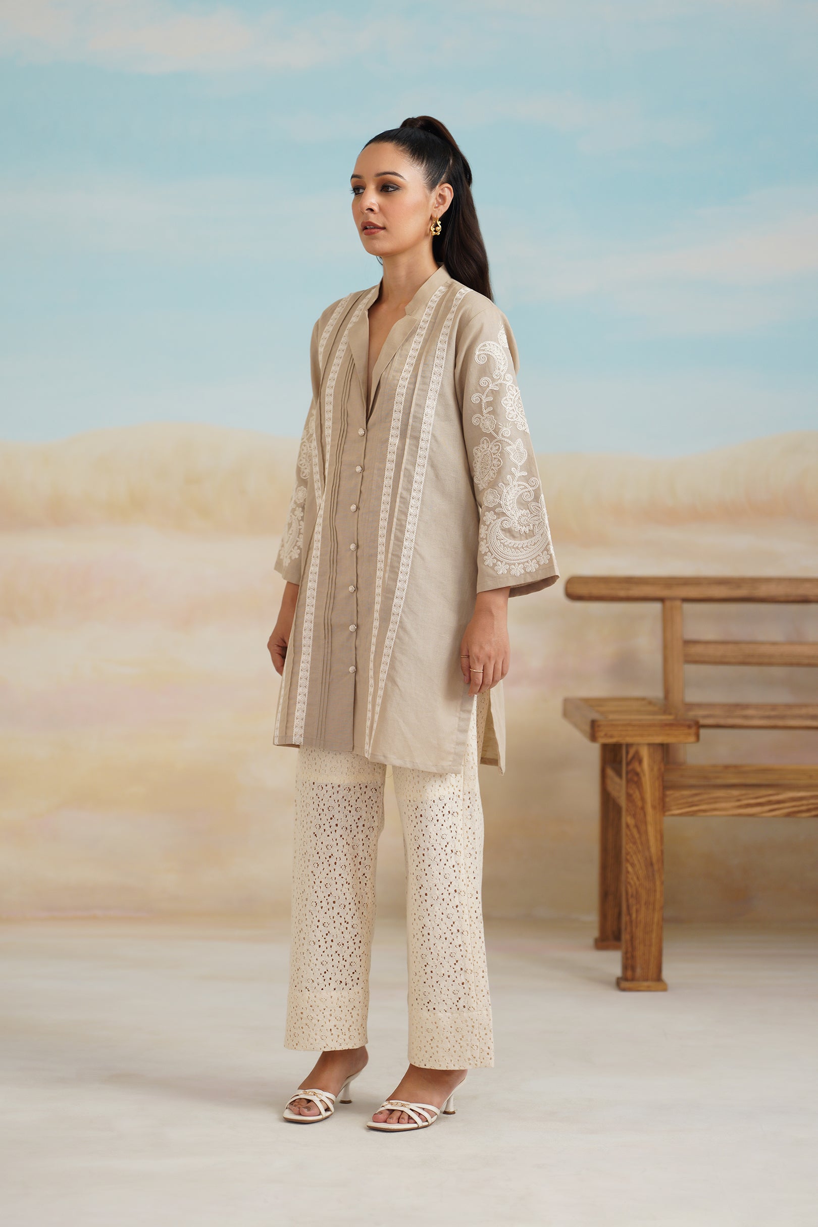 Saanvi Cotton Linen Embroidered Matching Set