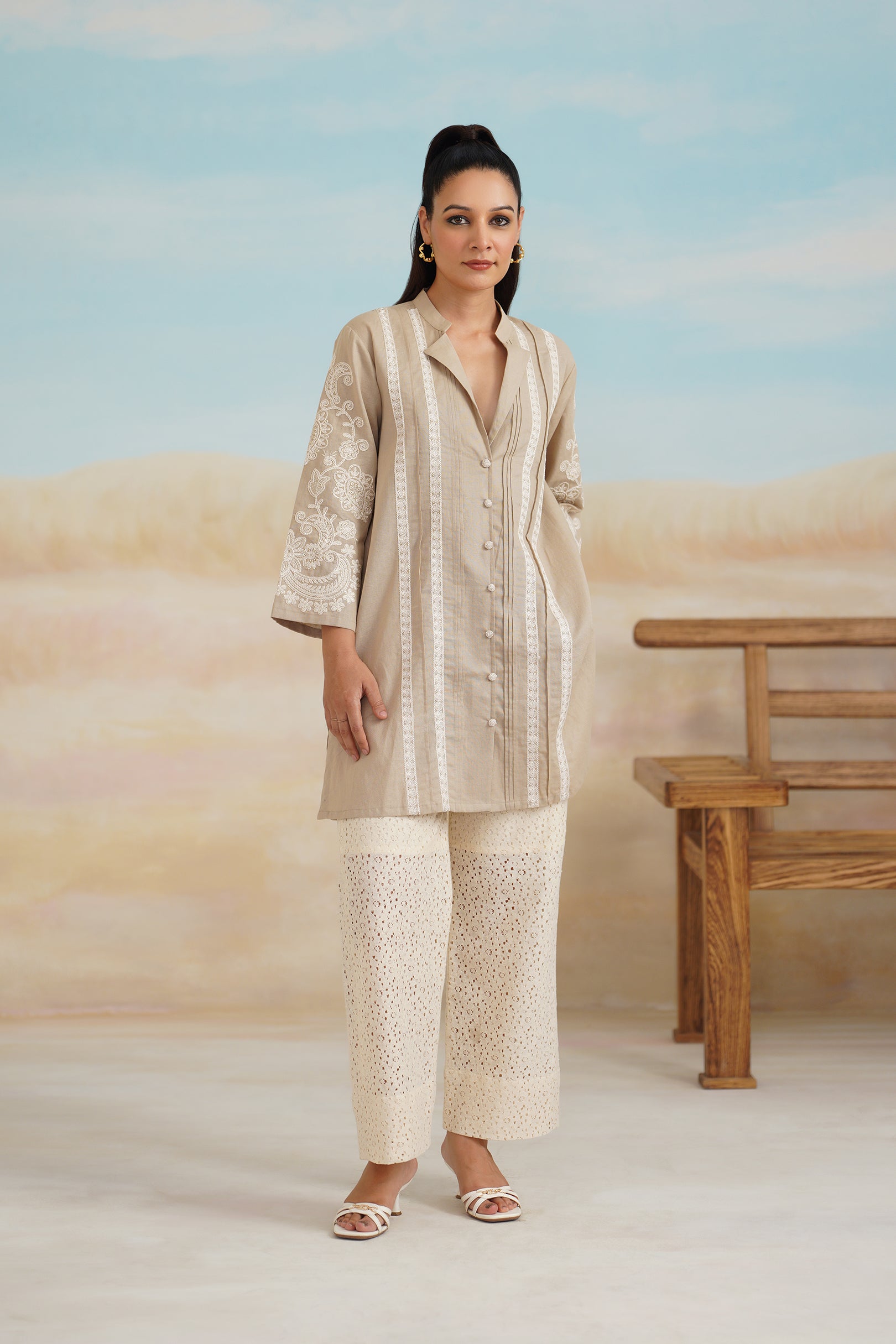 Saanvi Cotton Linen Embroidered Matching Set