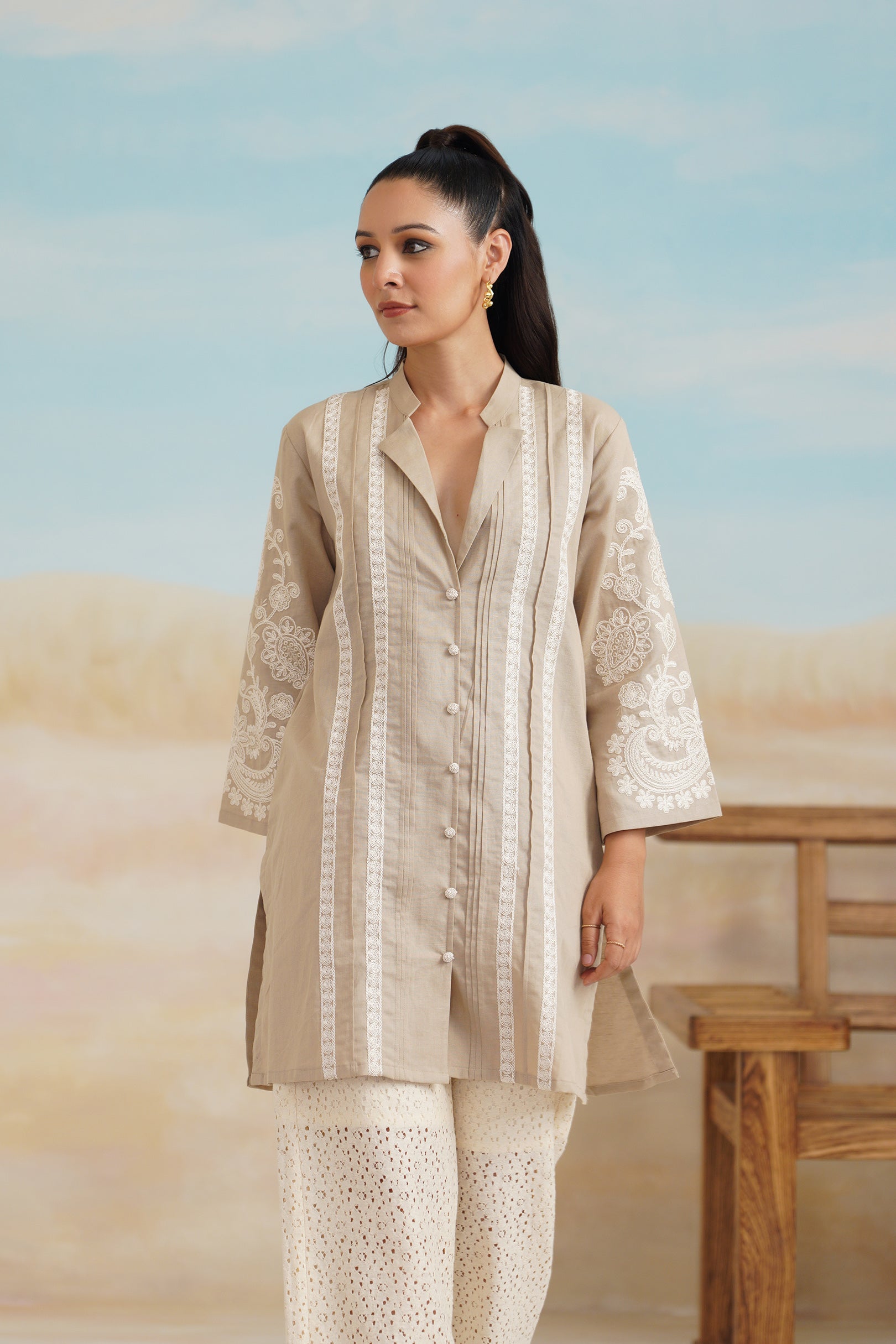 Saanvi Cotton Linen Embroidered Top