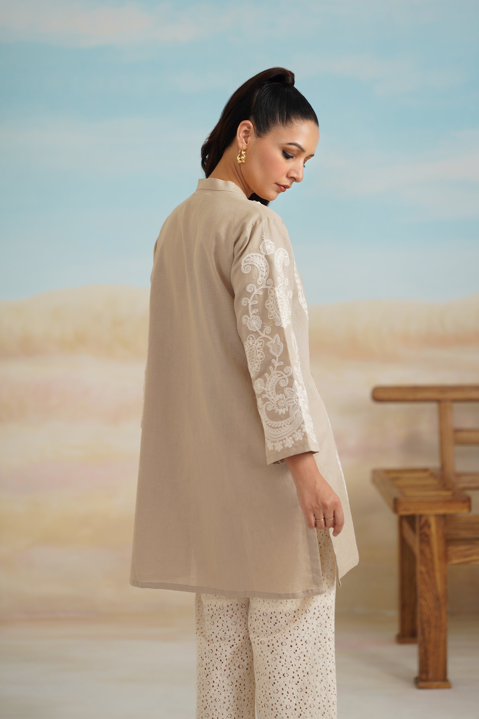 Saanvi Cotton Linen Embroidered Top
