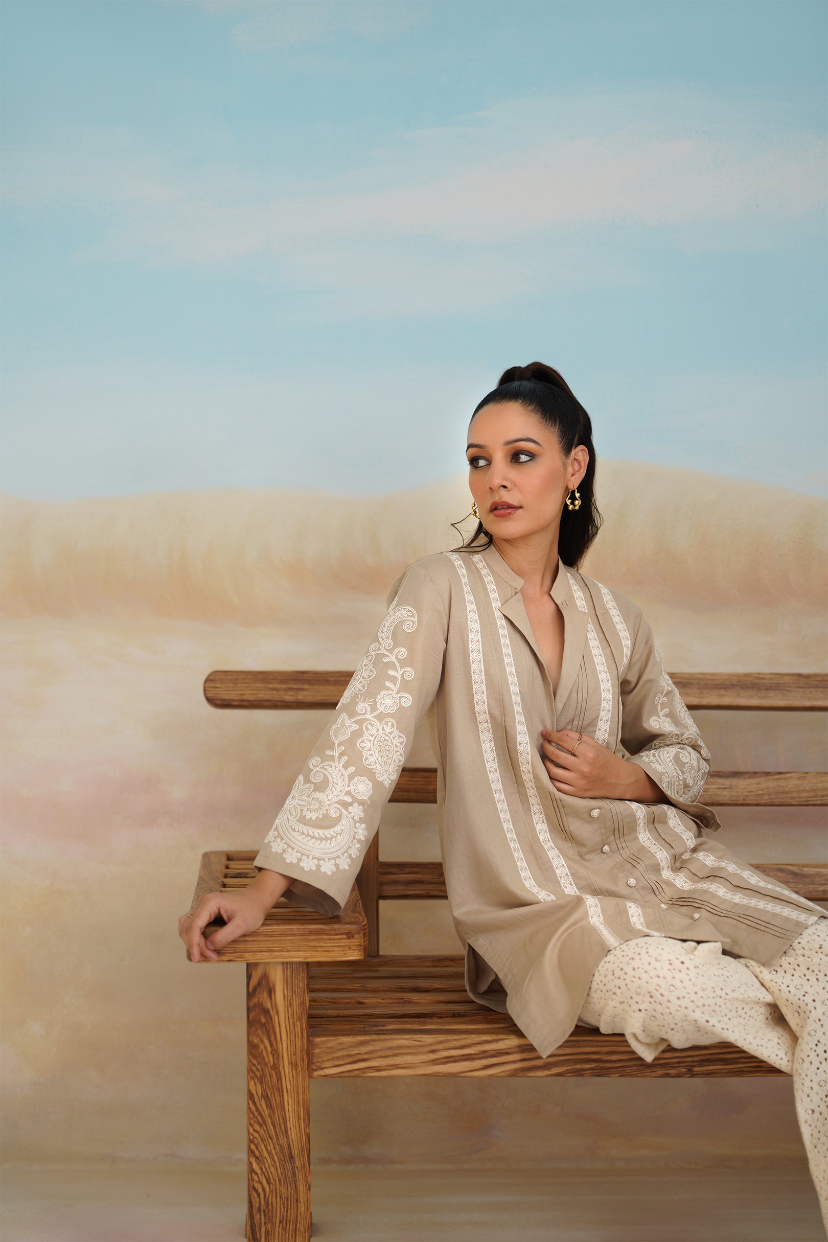 Saanvi Cotton Linen Embroidered Top