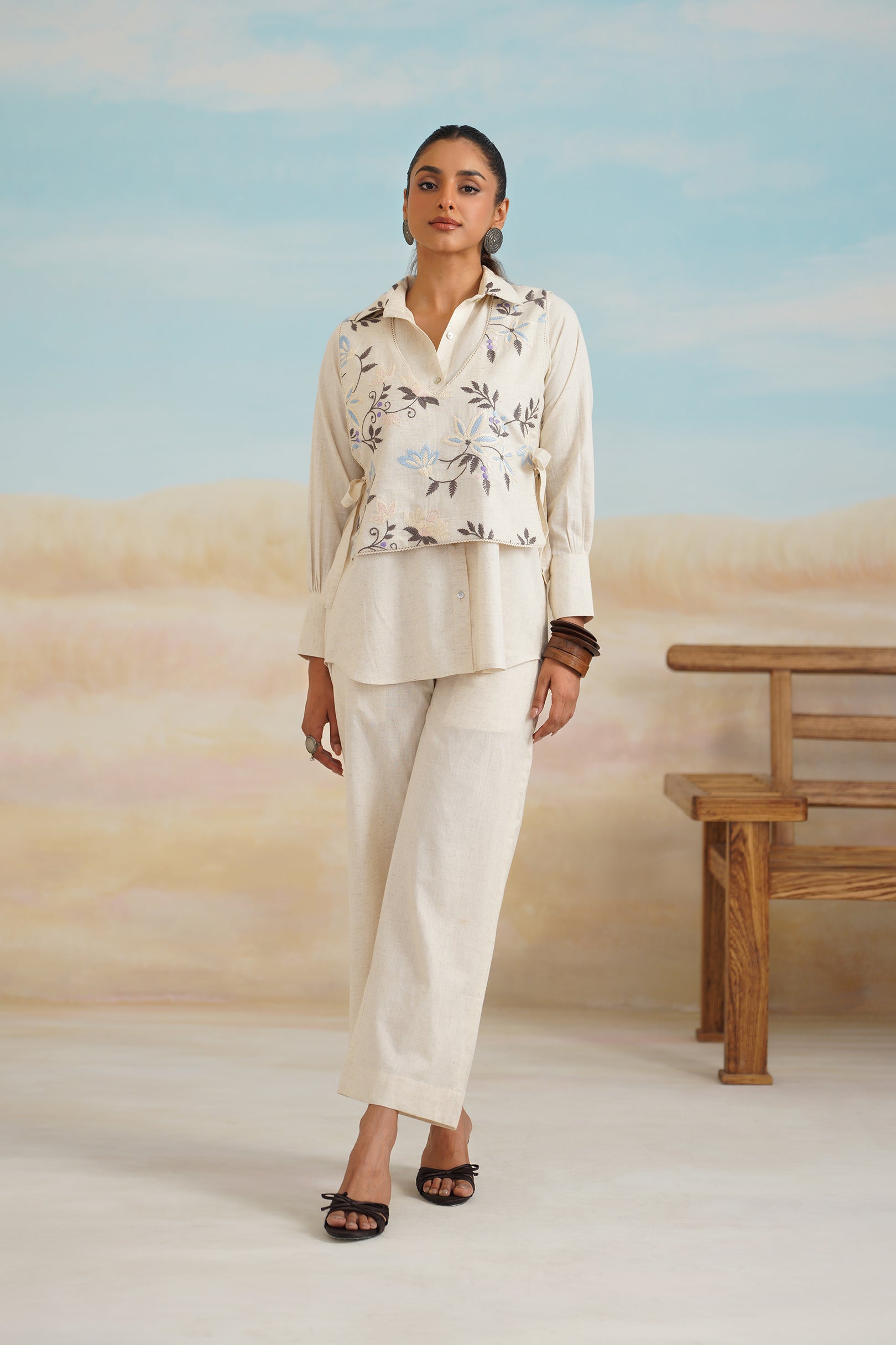 Pearl Natural Cotton Embroidered Matching Set