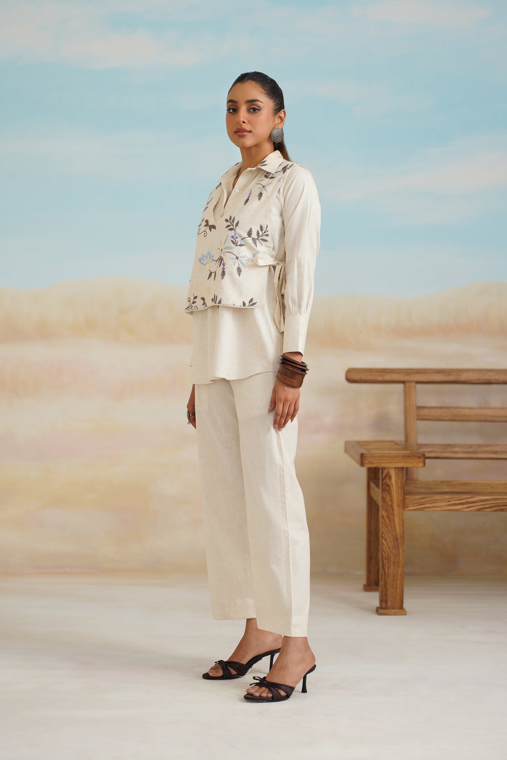 Pearl Natural Cotton Embroidered Matching Set