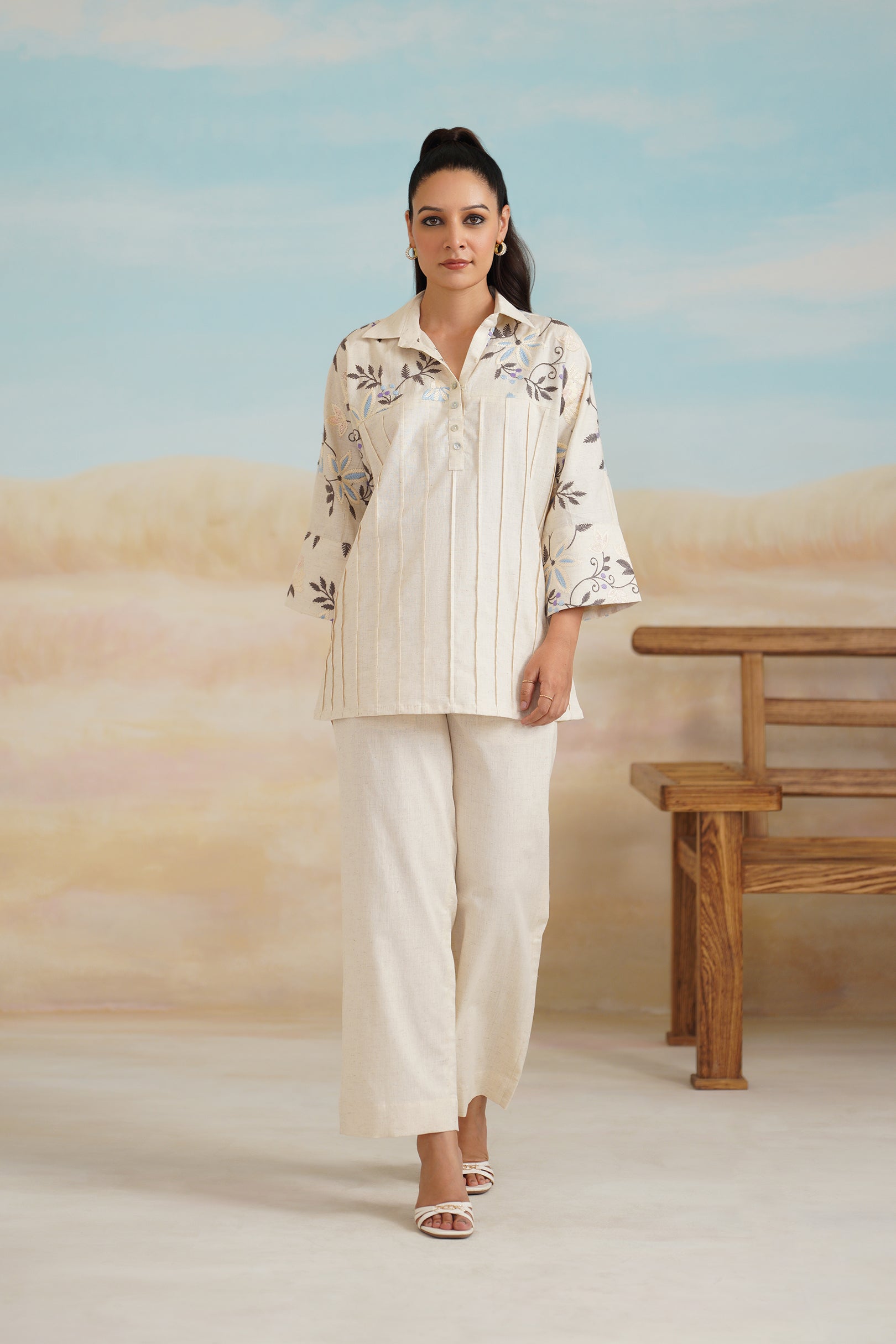 Naina Natural Cotton Embroidered Matching Set
