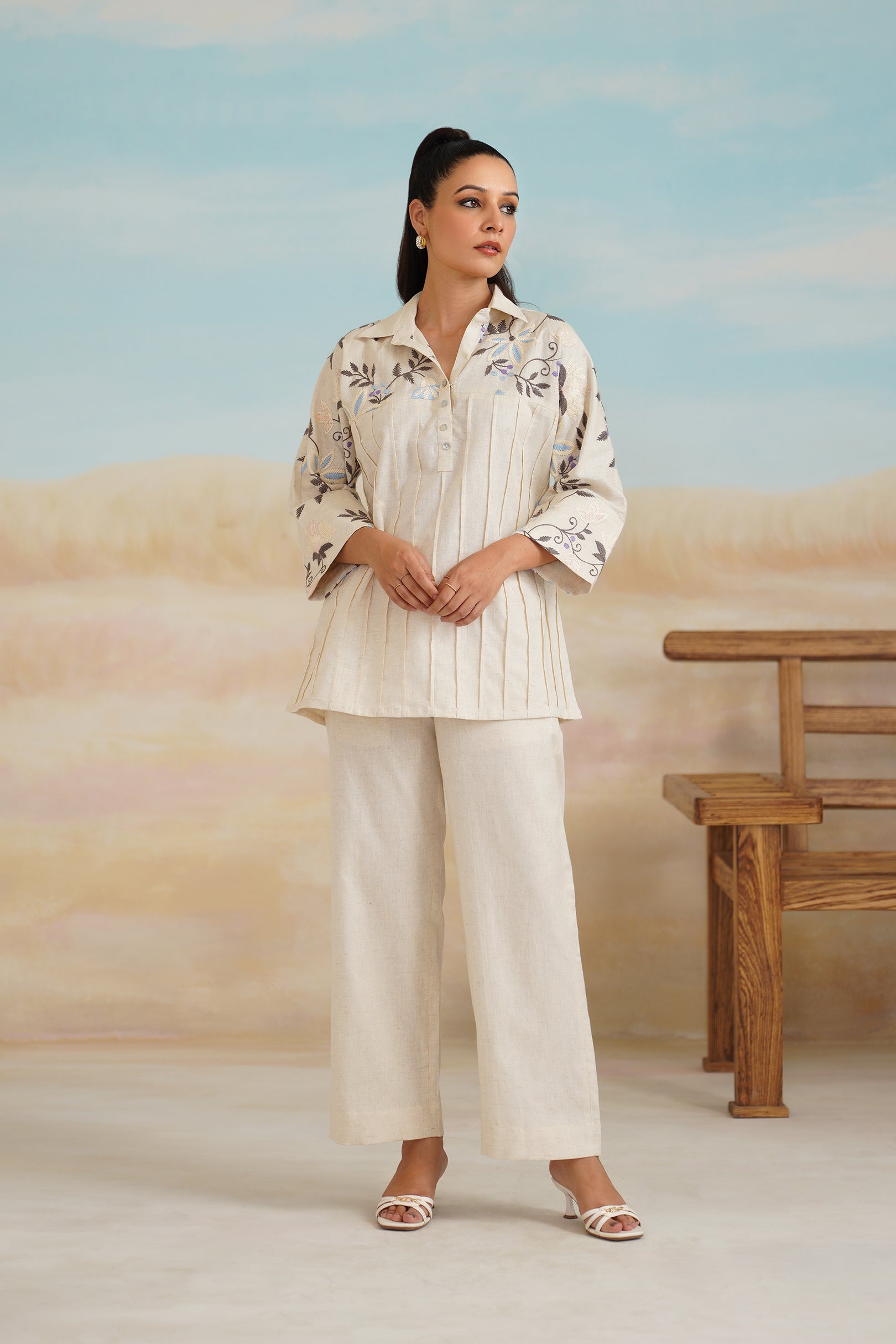 Naina Natural Cotton Embroidered Matching Set