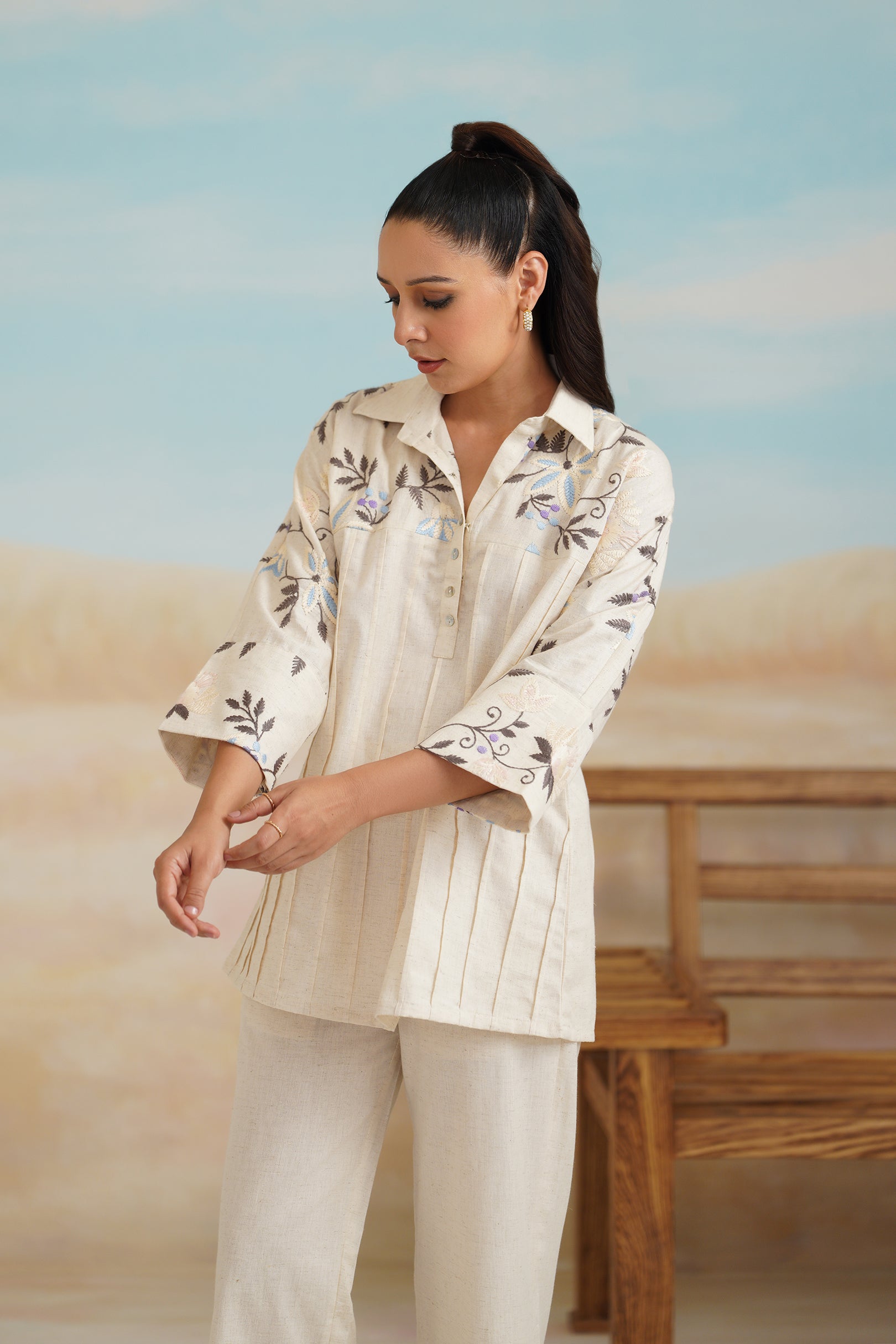 Naina Natural Cotton Embroidered Matching Set