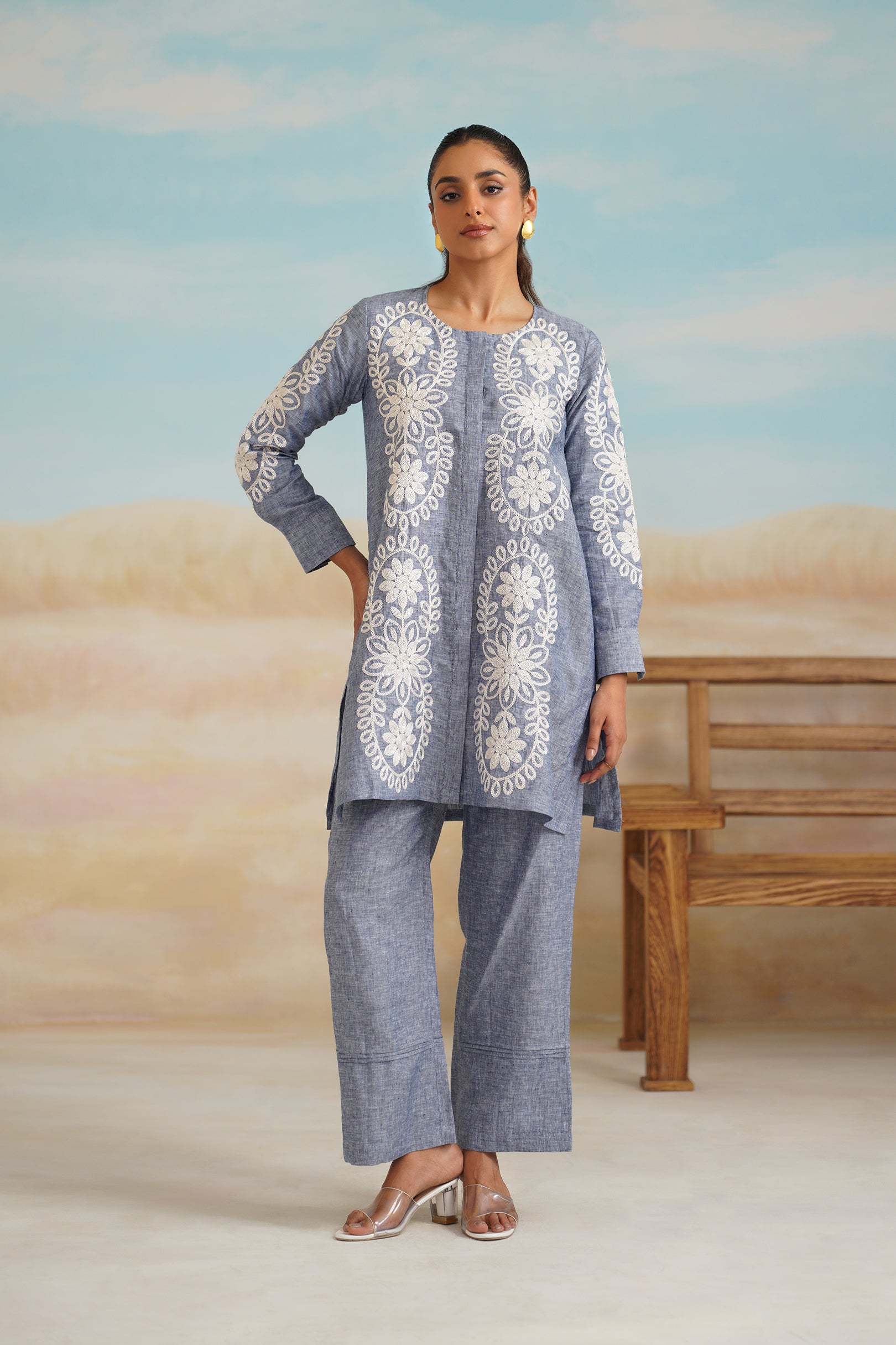 Maya Pure Linen Embroidered Matching Set