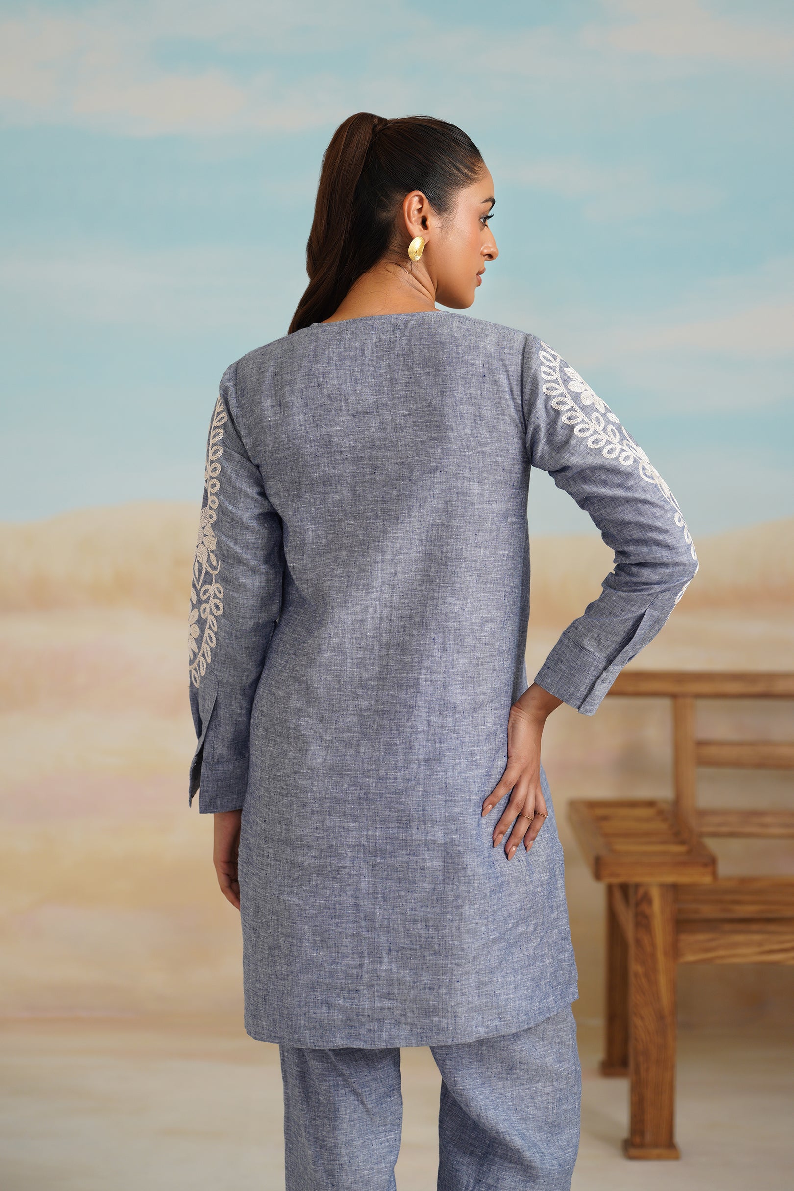 Maya Pure Linen Embroidered Matching Set
