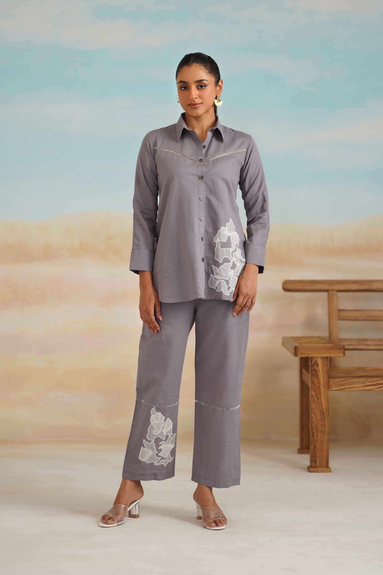 Celine Cotton Linen Hand Embroidered Matching Set