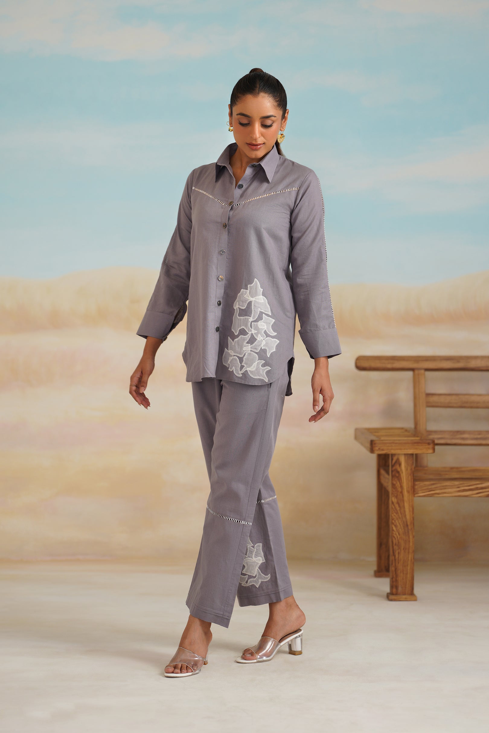 Celine Cotton Linen Hand Embroidered Matching Set