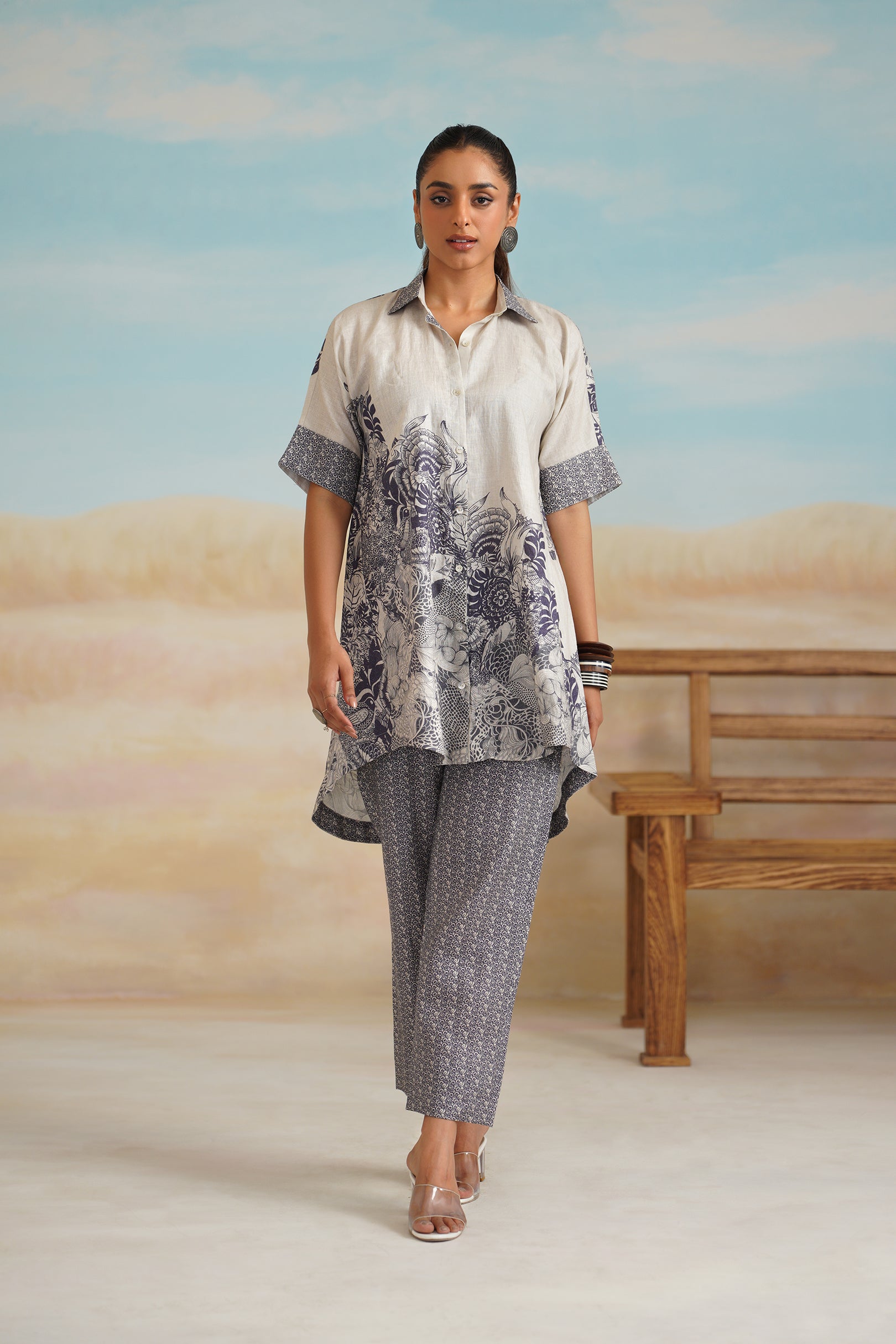 Heline Pure Linen Printed Matching Set