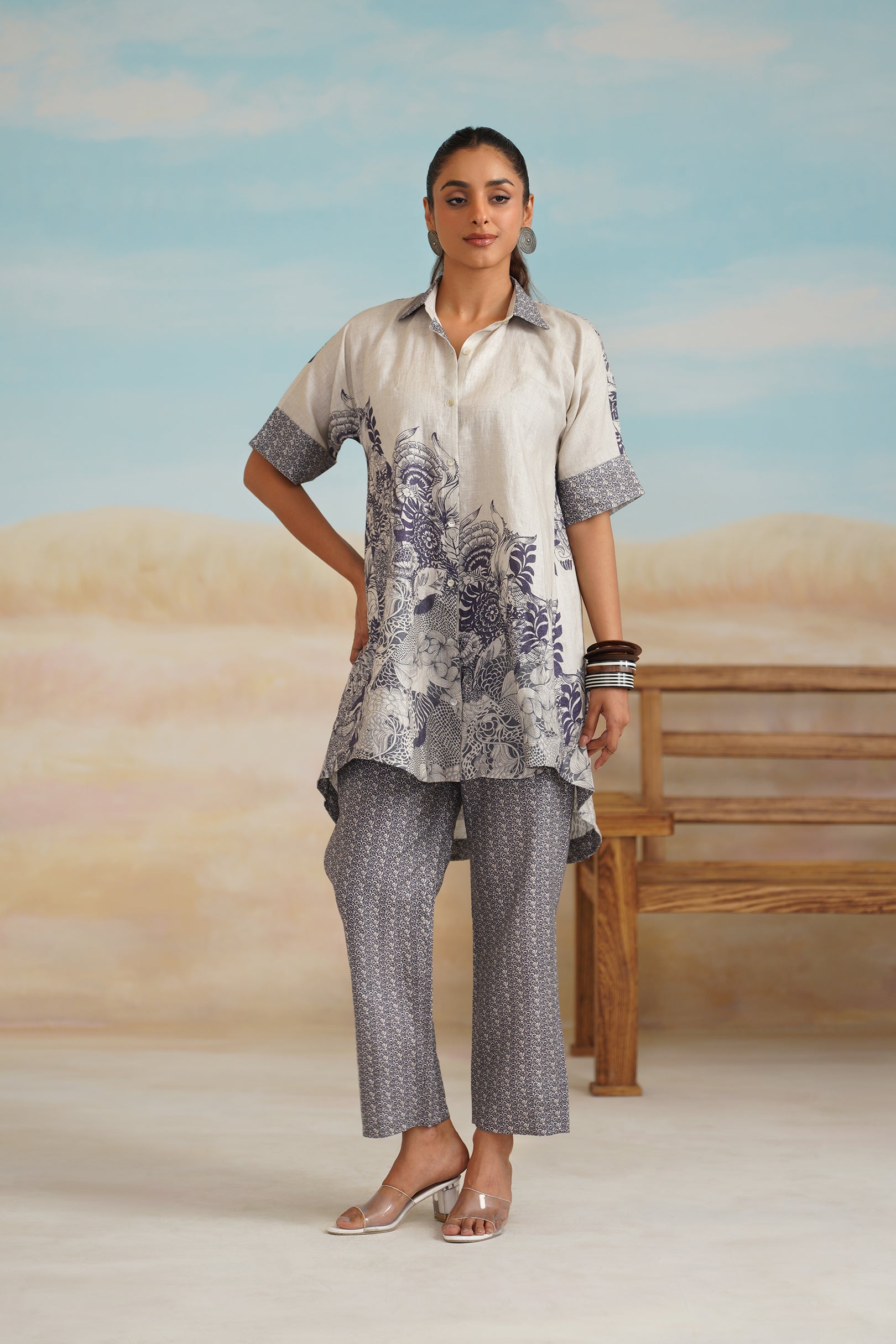 Heline Pure Linen Printed Matching Set