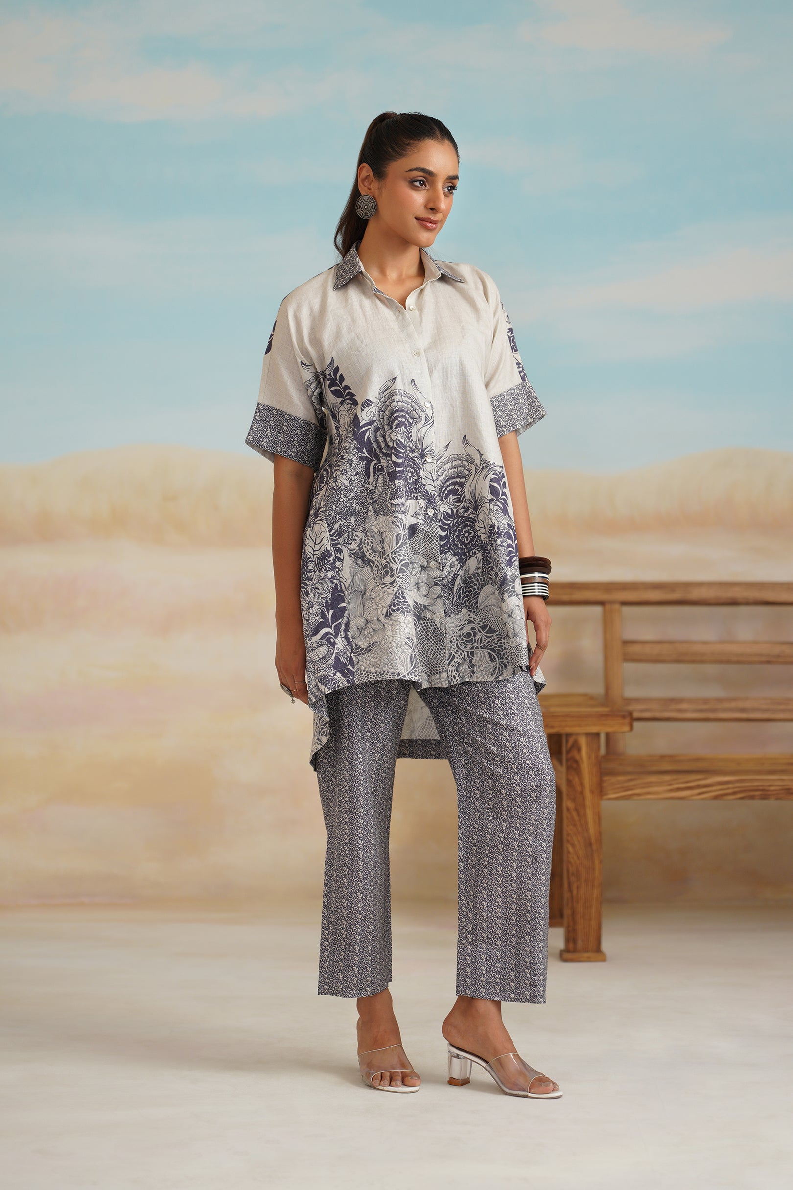Helen Pure Linen Printed Matching Set
