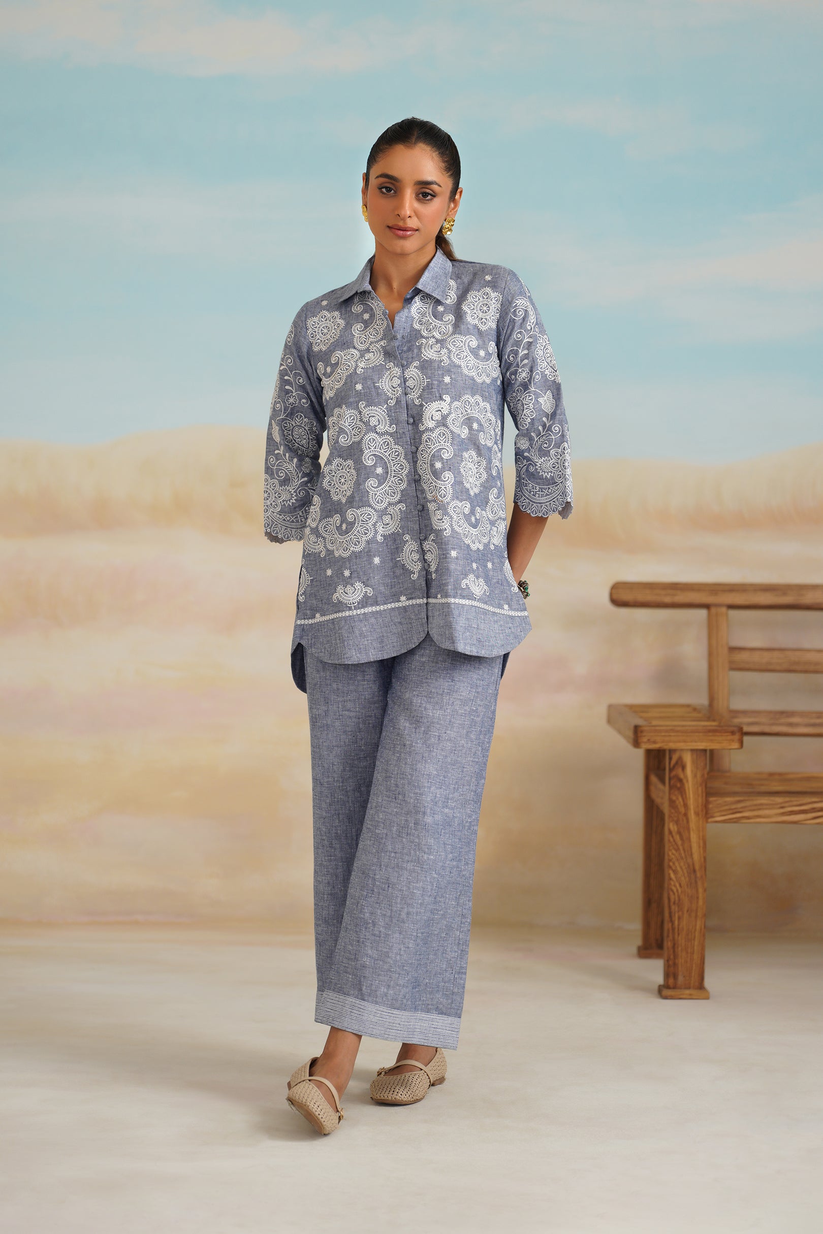 Aditi Pure Linen Embroidered Matching Set
