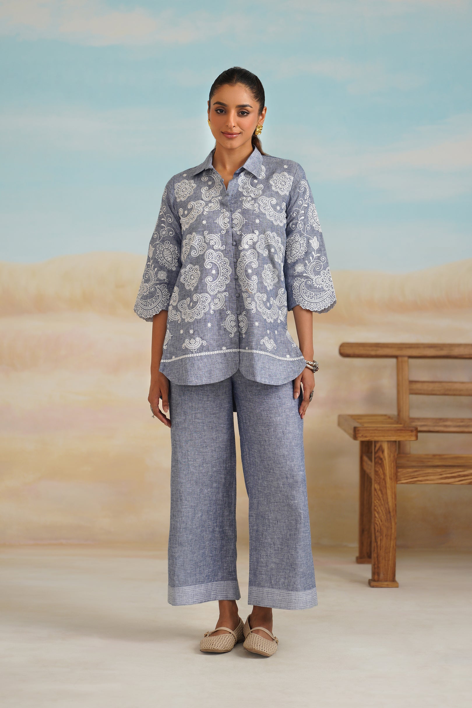 Aditi Pure Linen Embroidered Matching Set