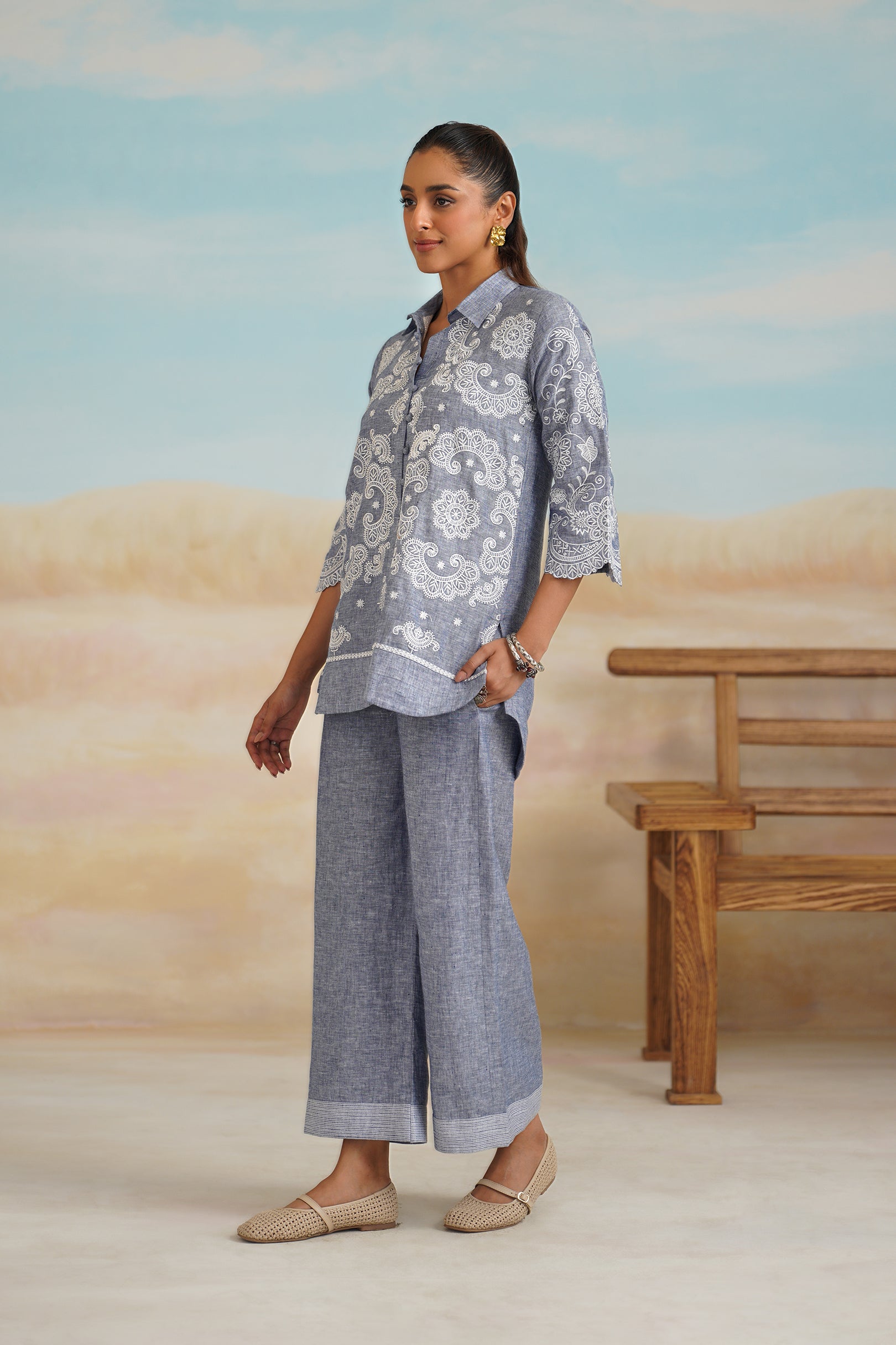 Aditi Pure Linen Embroidered Matching Set