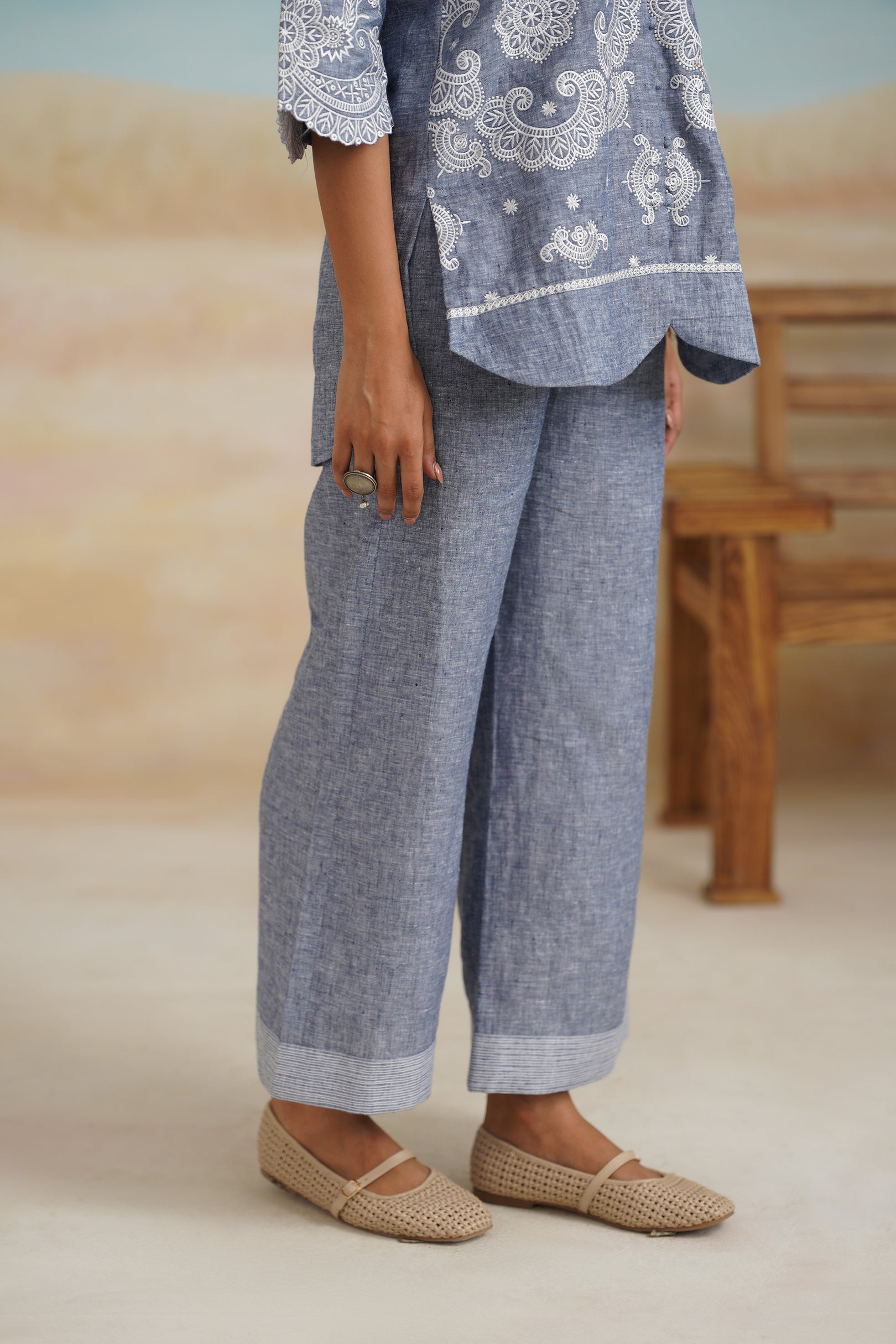 Aditi Pure Linen Embroidered Matching Set