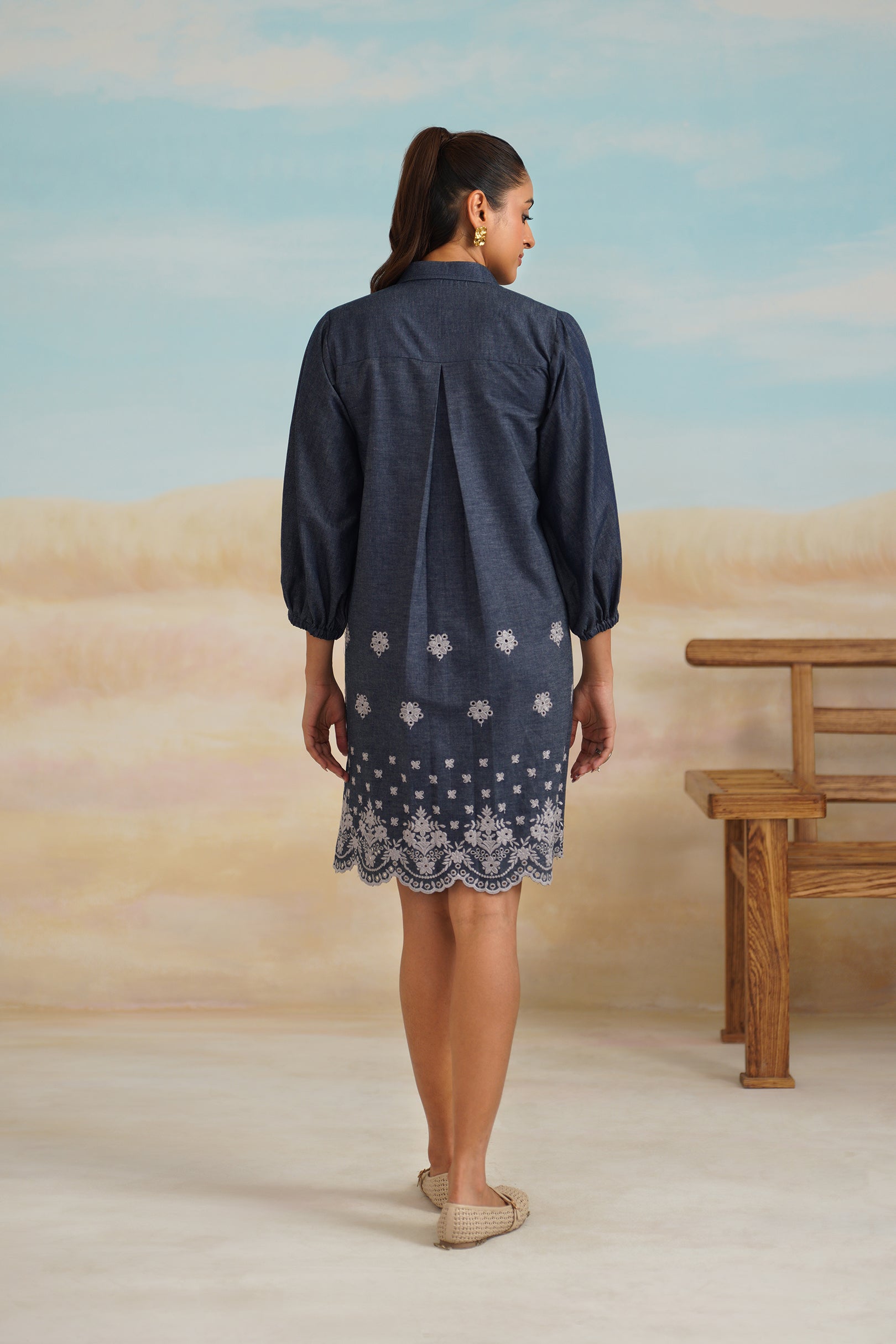 Flora Denim Embroidered Dress