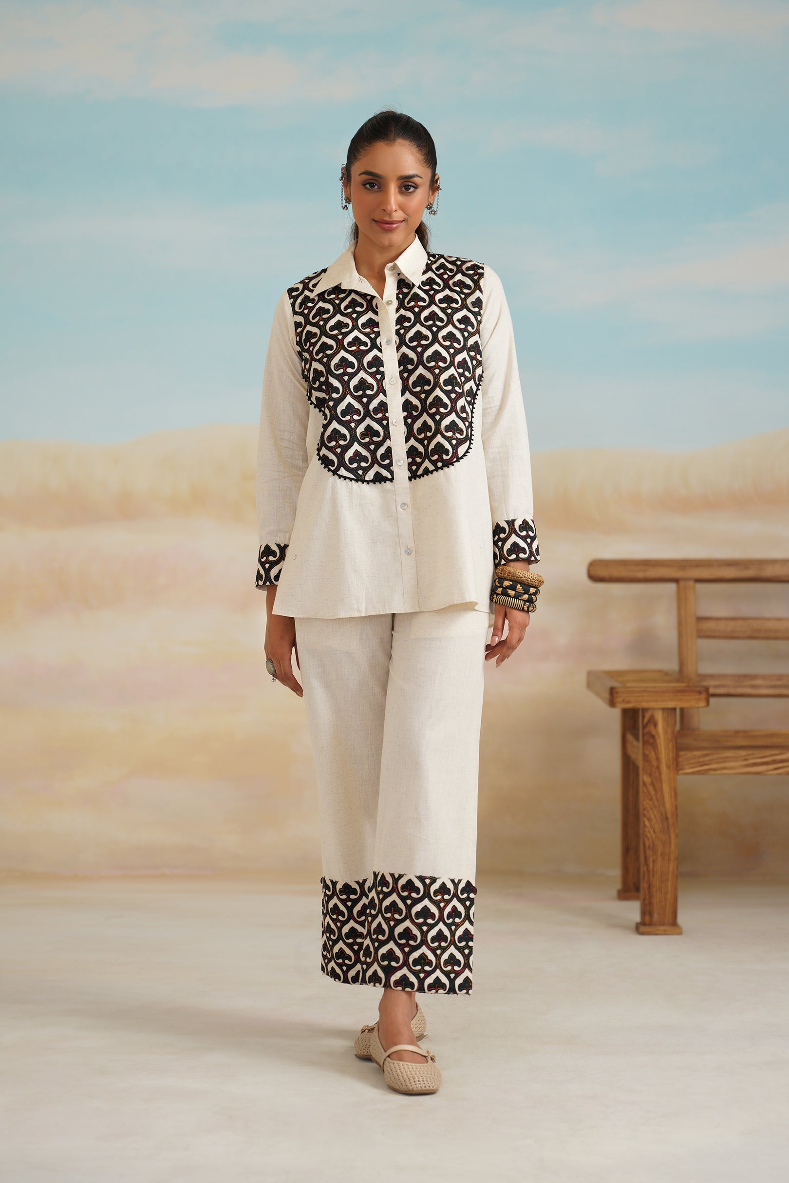 Grace Natural Cotton Embroidered Matching Set