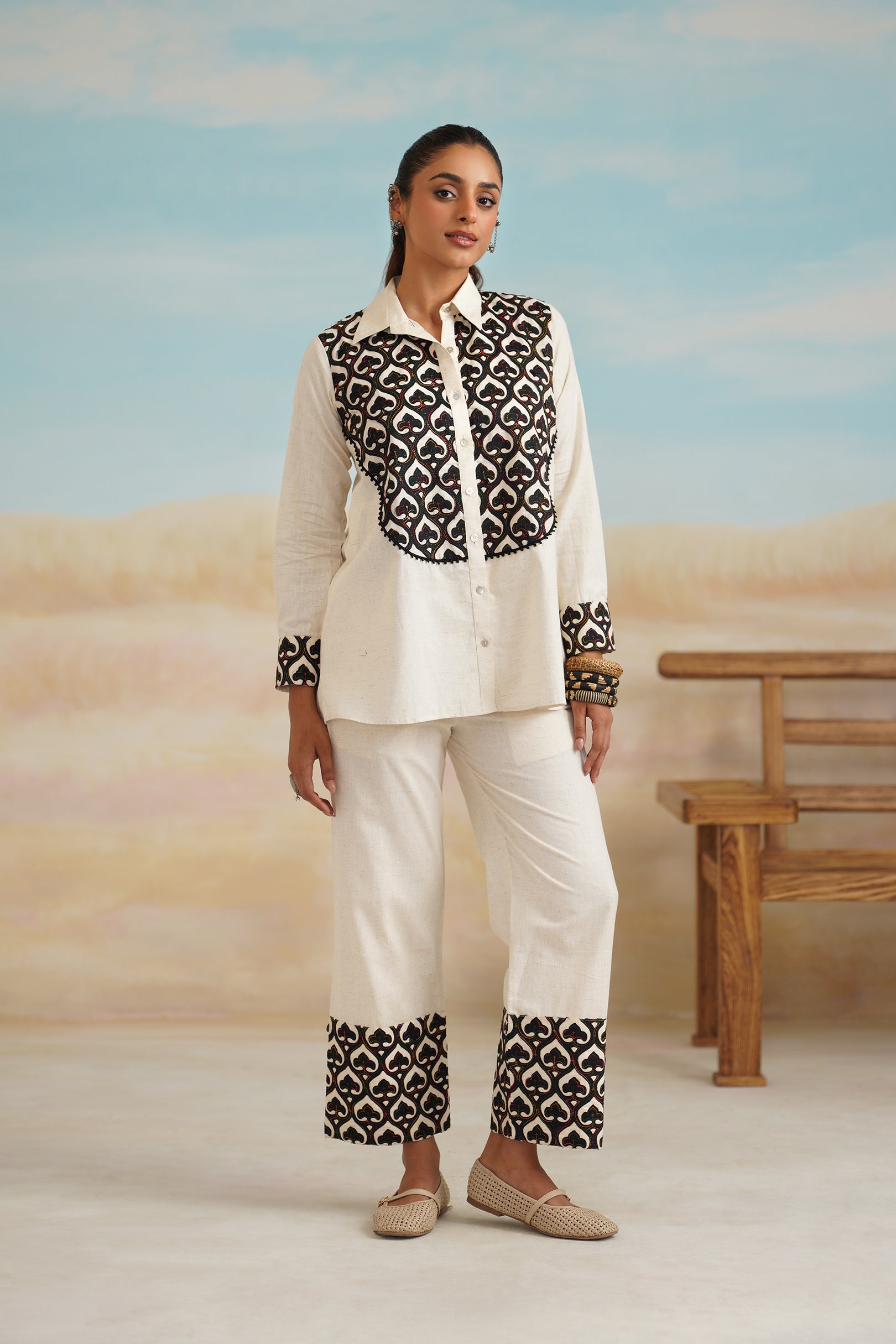 Grace Natural Cotton Embroidered Matching Set