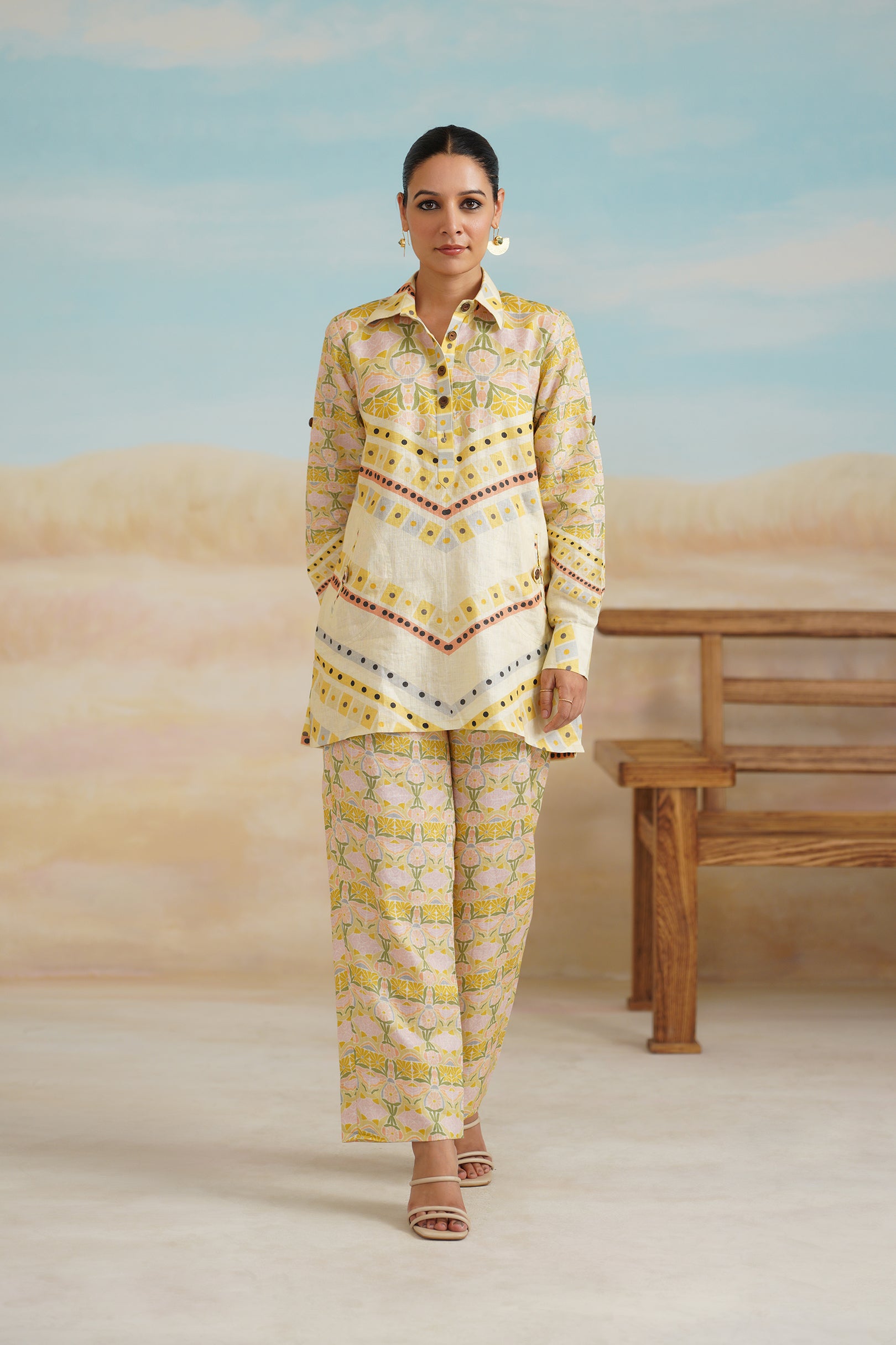 Topaz Pure Linen Printed Matching Set