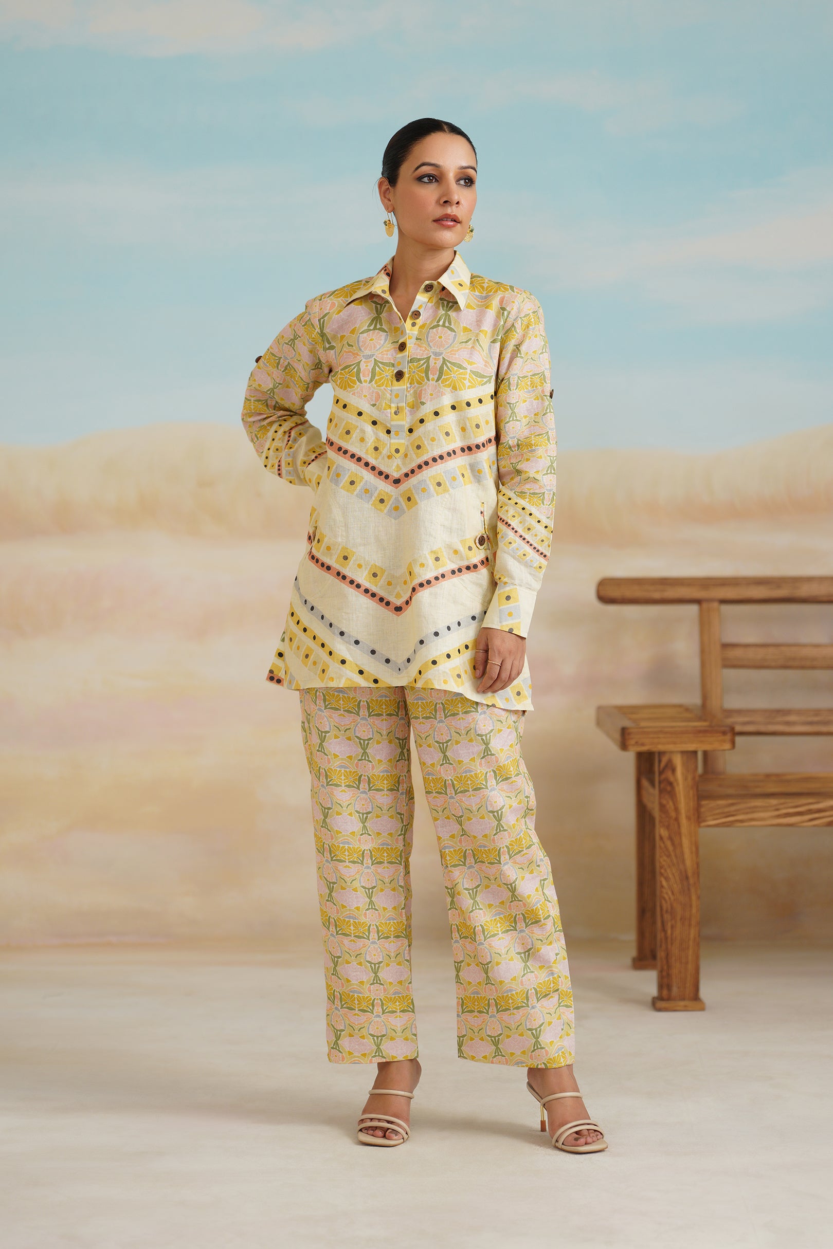 Topaz Pure Linen Printed Matching Set