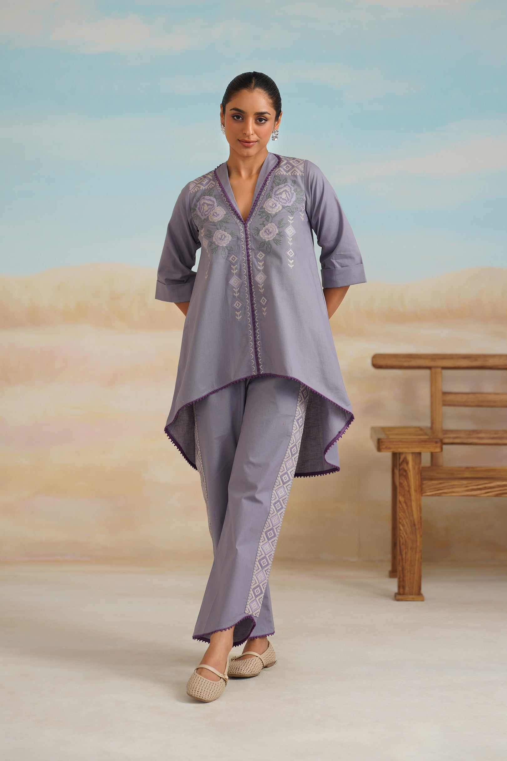 Loveen Cotton Linen Embroidered Matching Set
