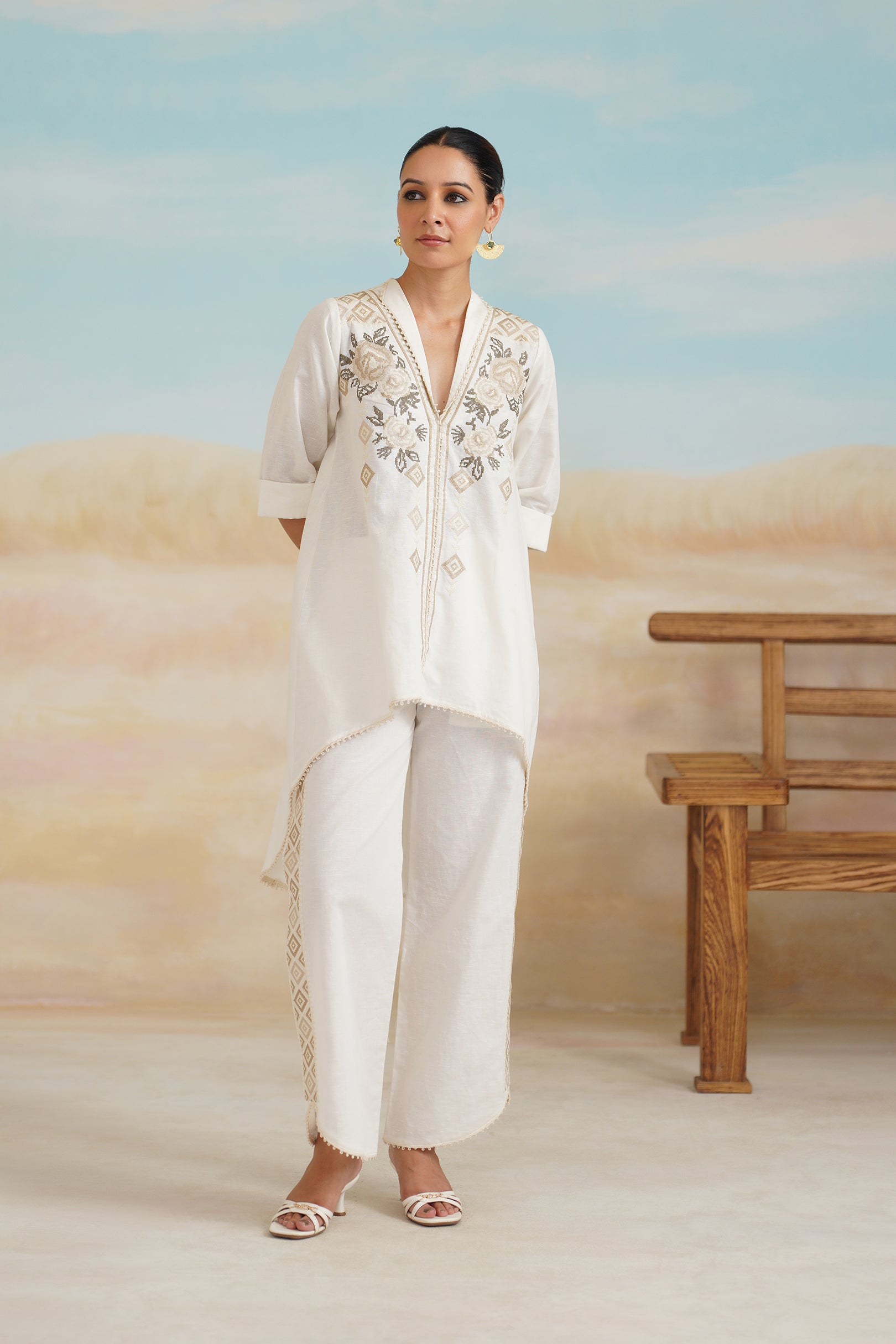 Ruhi Cotton Linen Embroidered Matching Set