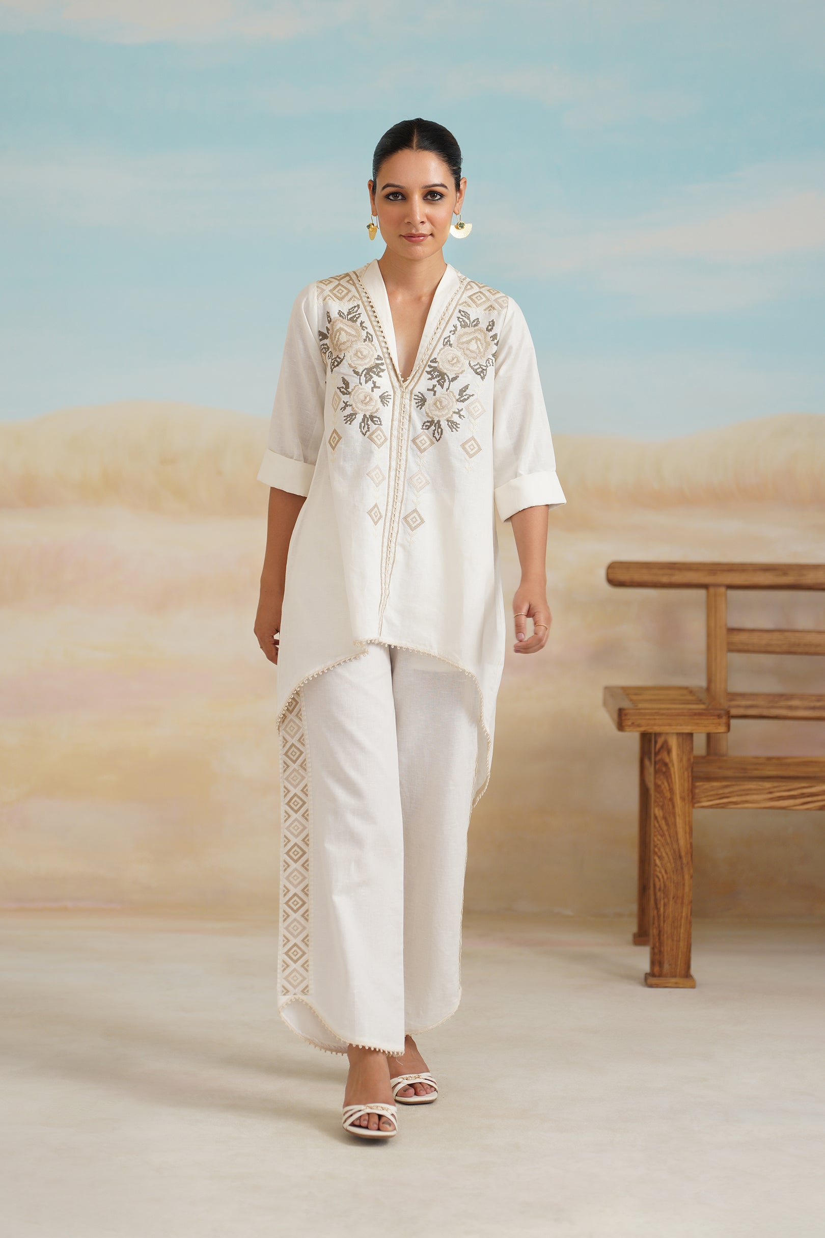 Ruhi Cotton Linen Embroidered Matching Set