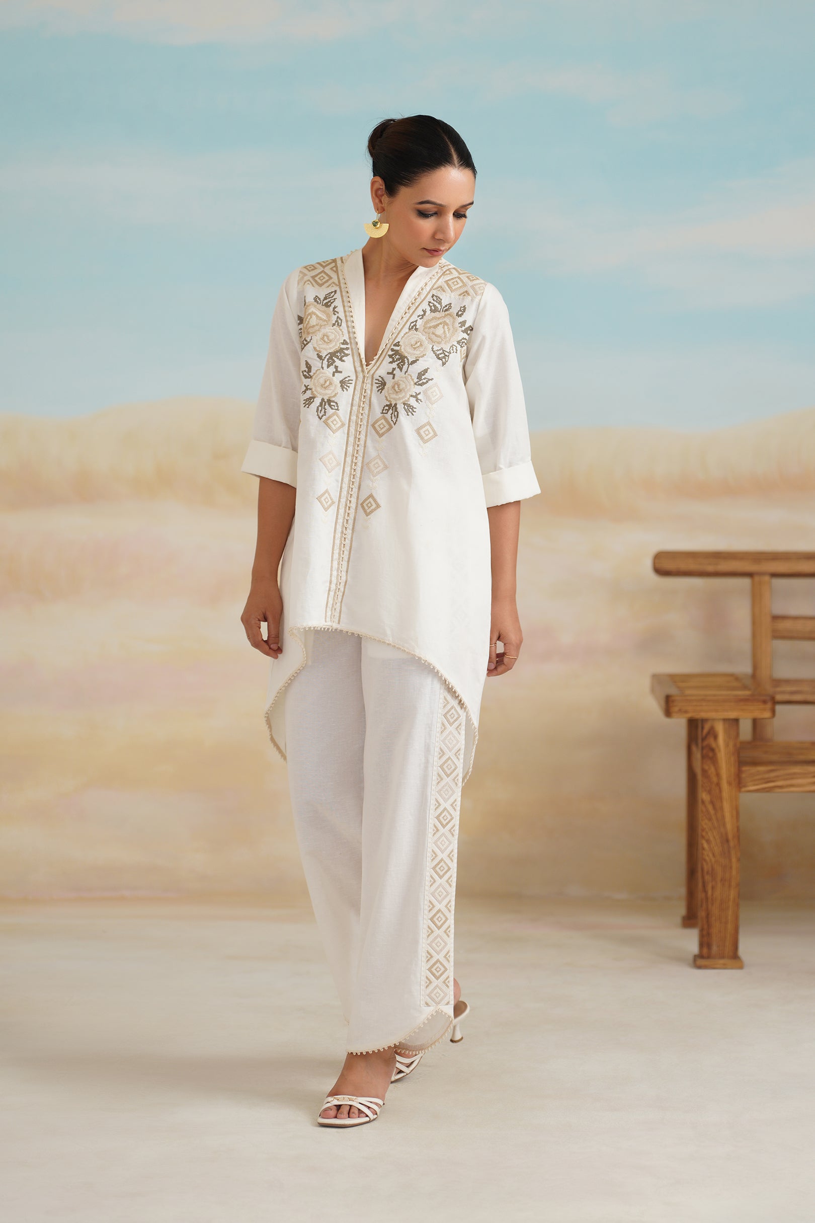 Ruhi Cotton Linen Embroidered Matching Set