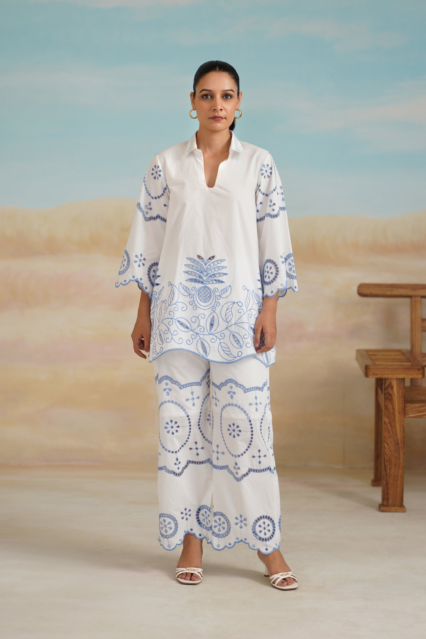 Aster Poplin Cotton Embroidered Matching Set